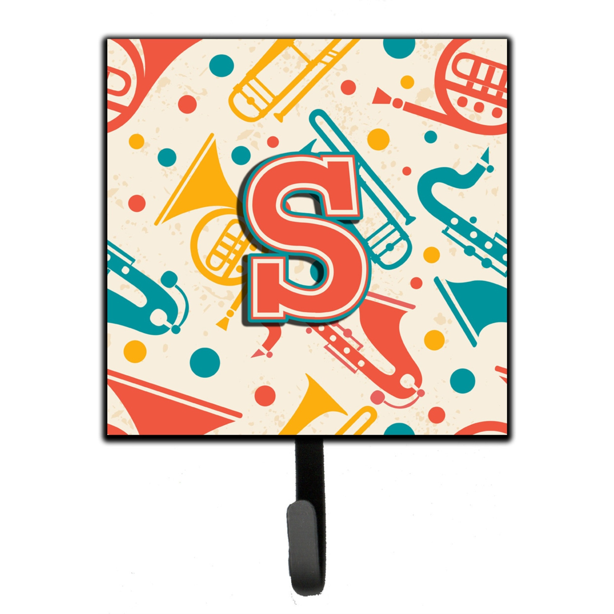 &quotCaroline's Treasures CJ2001-SSH4 Letter S Retro Teal Orange Musical Instruments Initial Leash or Key Holder, Small, Multicolor"