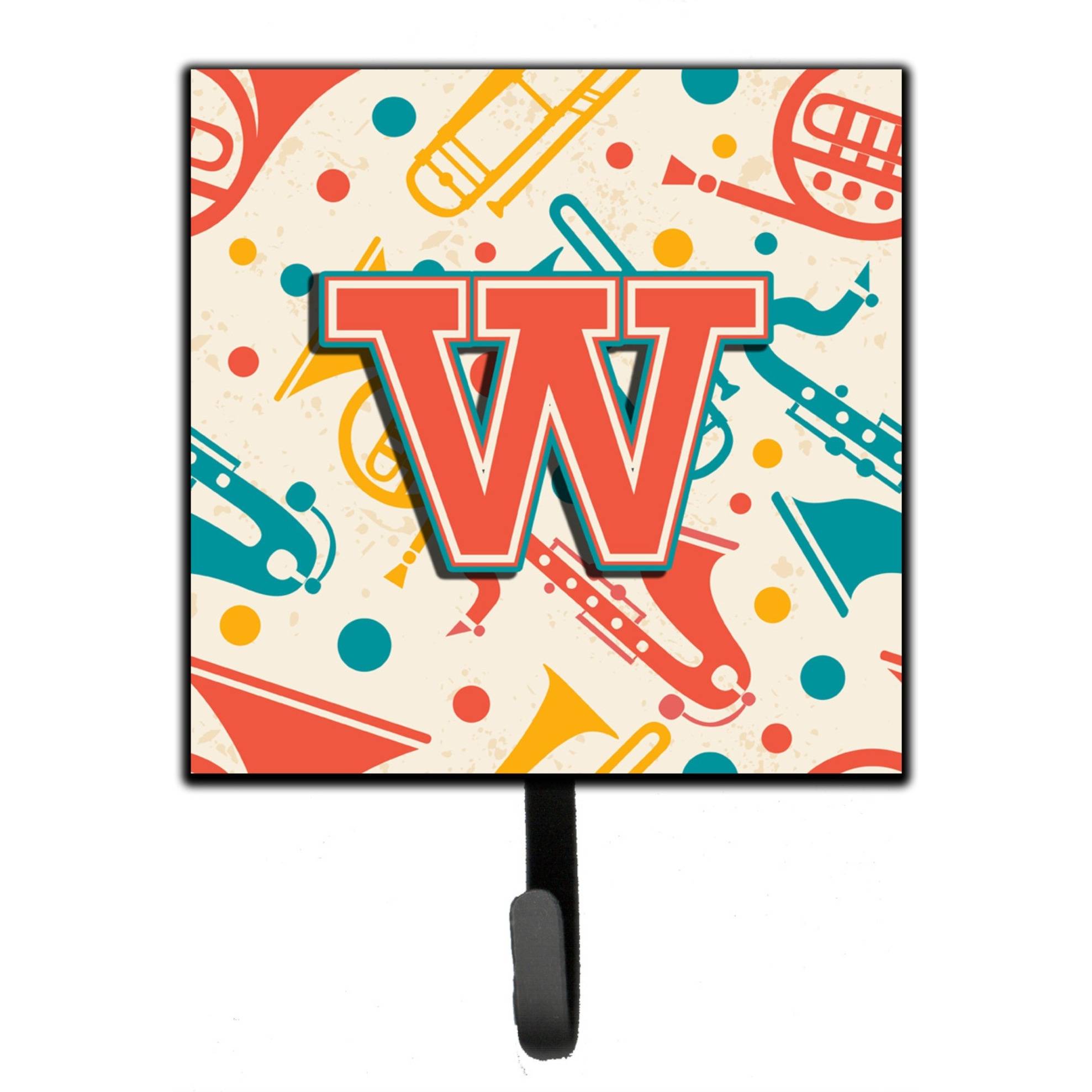 &quotCaroline's Treasures CJ2001-WSH4 Letter W Retro Teal Orange Musical Instruments Initial Leash or Key Holder, Small, Multicolor"