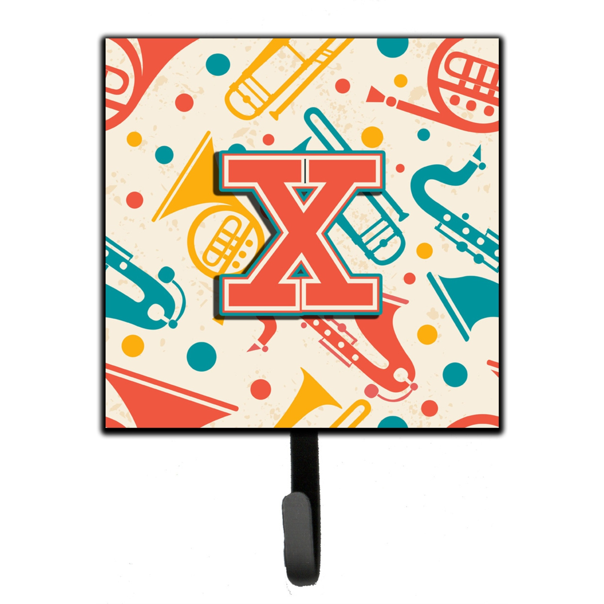 &quotCaroline's Treasures CJ2001-XSH4 Letter X Retro Teal Orange Musical Instruments Initial Leash or Key Holder, Small, Multicolor"