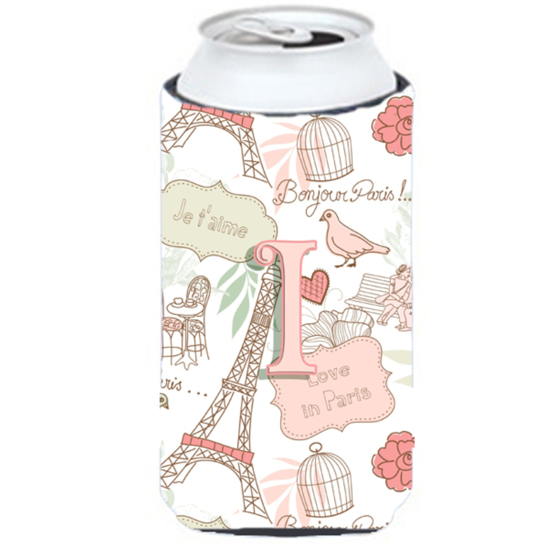 Letter I Love in Paris Pink Tall Boy Beverage Insulator Hugger CJ2002-ITBC