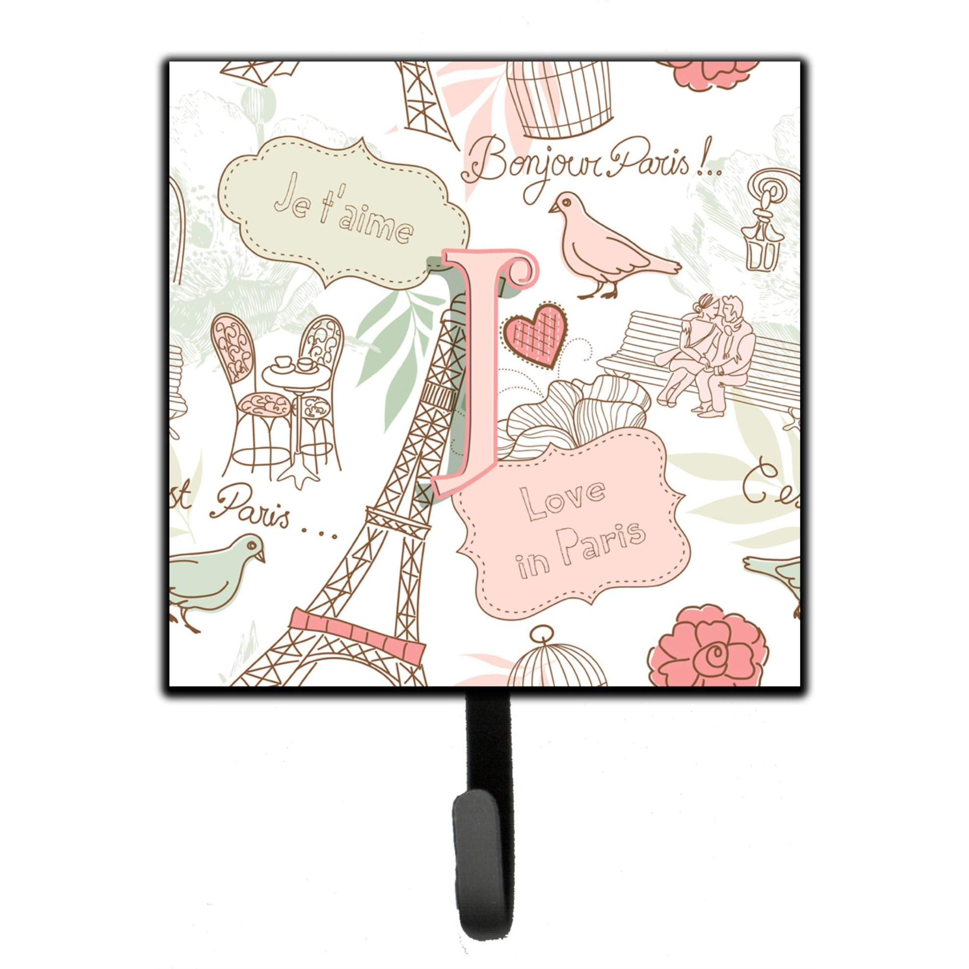 &quotCaroline's Treasures CJ2002-JSH4 Letter J Love In Paris Pink Leash or Key Holder, Small, Multicolor"