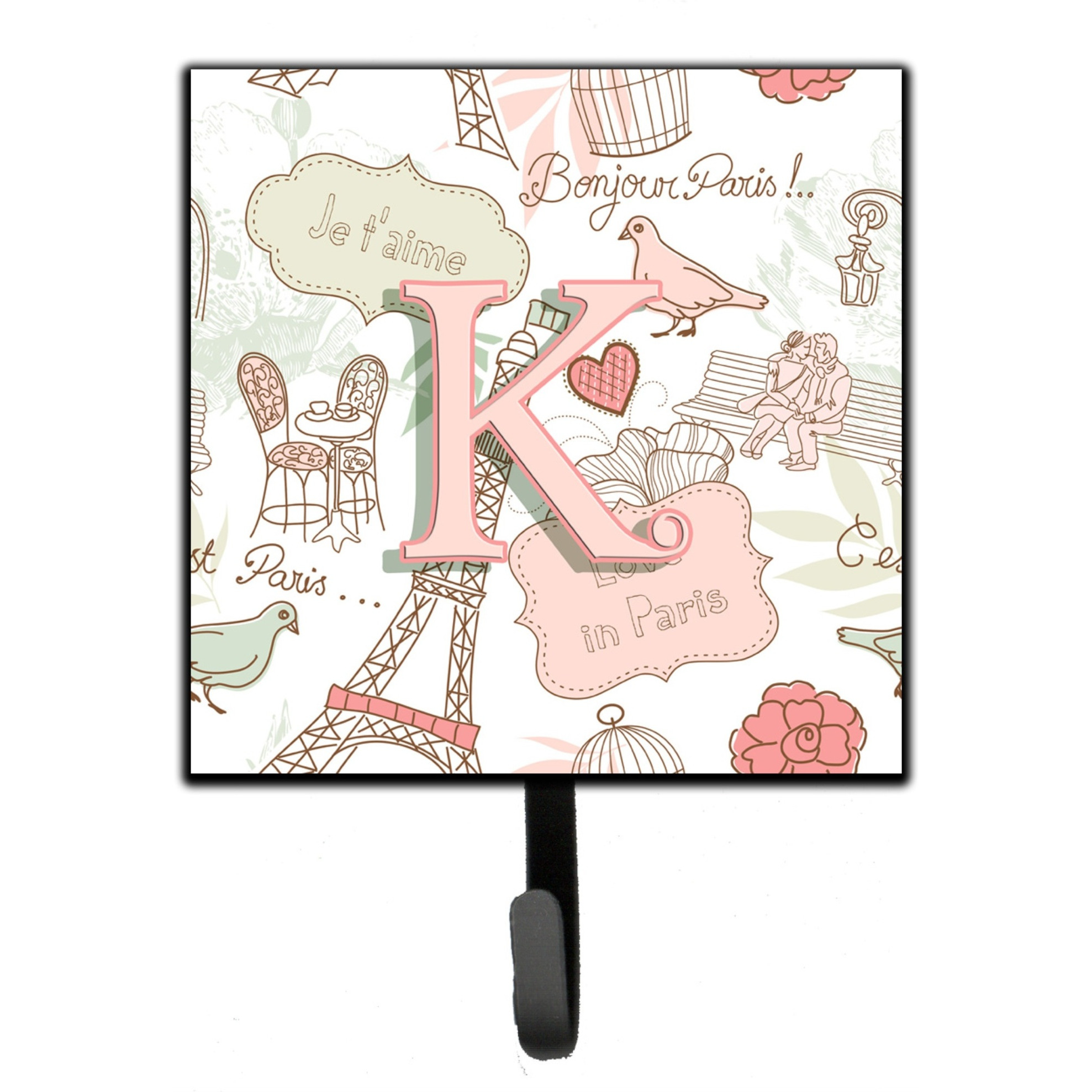 &quotCaroline's Treasures CJ2002-KSH4 Letter K Love In Paris Pink Leash or Key Holder, Small, Multicolor"