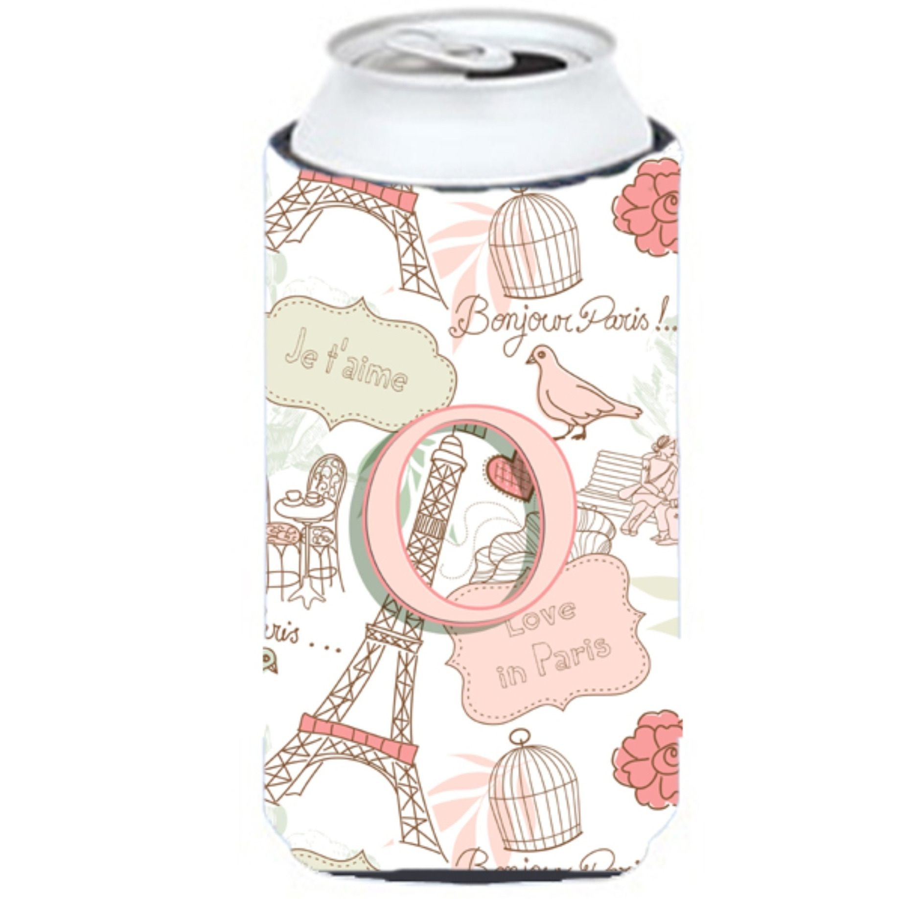 Letter O Love in Paris Pink Tall Boy Beverage Insulator Hugger CJ2002-OTBC