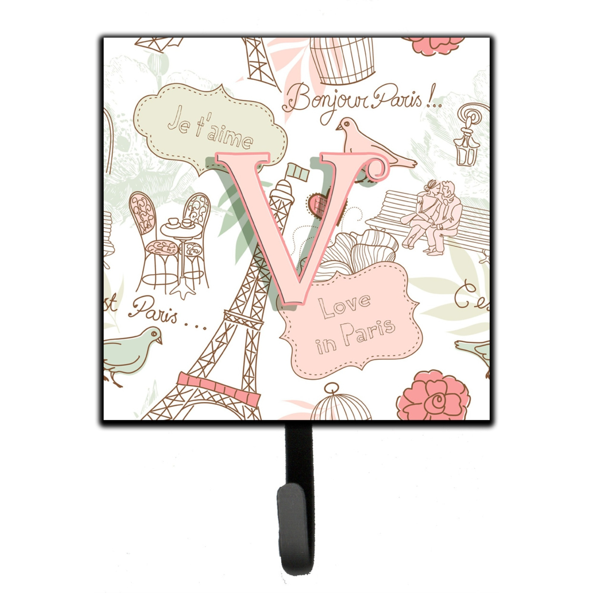&quotCaroline's Treasures CJ2002-VSH4 Letter V Love In Paris Pink Leash or Key Holder, Small, Multicolor"