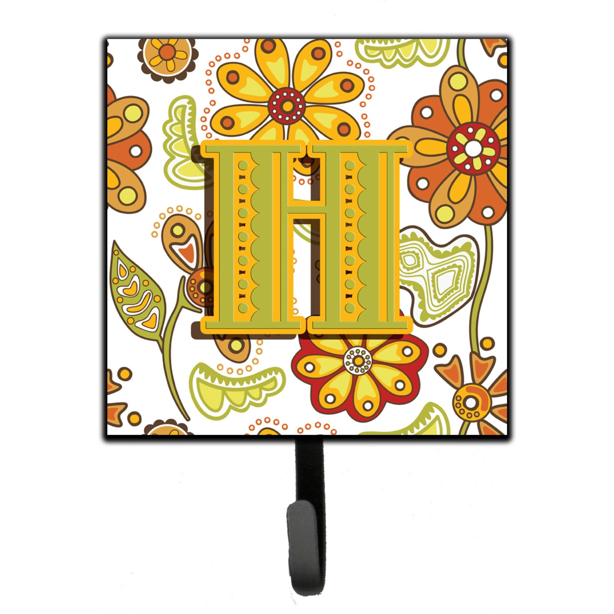 &quotCaroline's Treasures CJ2003-HSH4 Letter H Floral Mustard and Green Leash or Key Holder, Small, Multicolor"