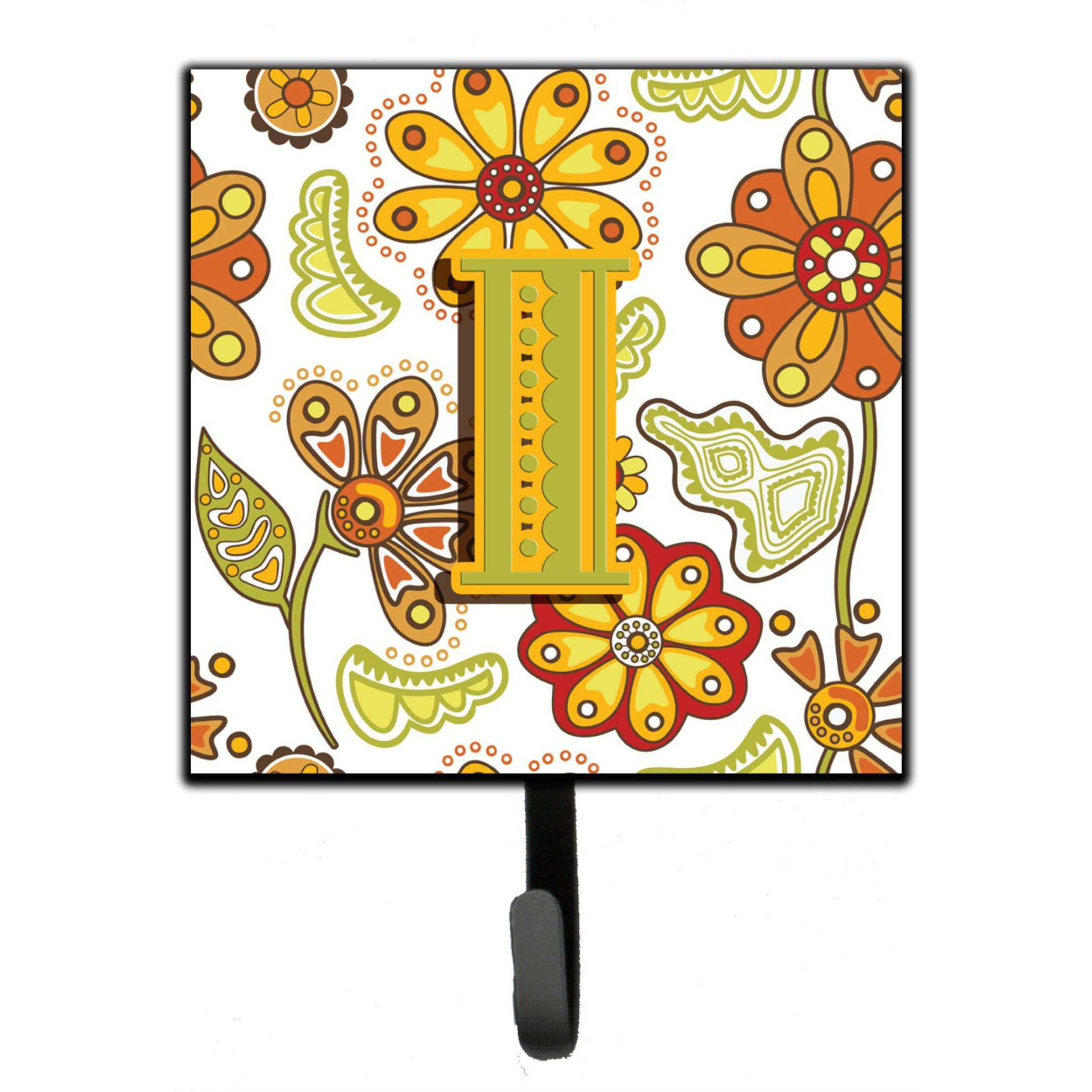 &quotCaroline's Treasures CJ2003-ISH4 Letter I Floral Mustard and Green Leash or Key Holder, Small, Multicolor"