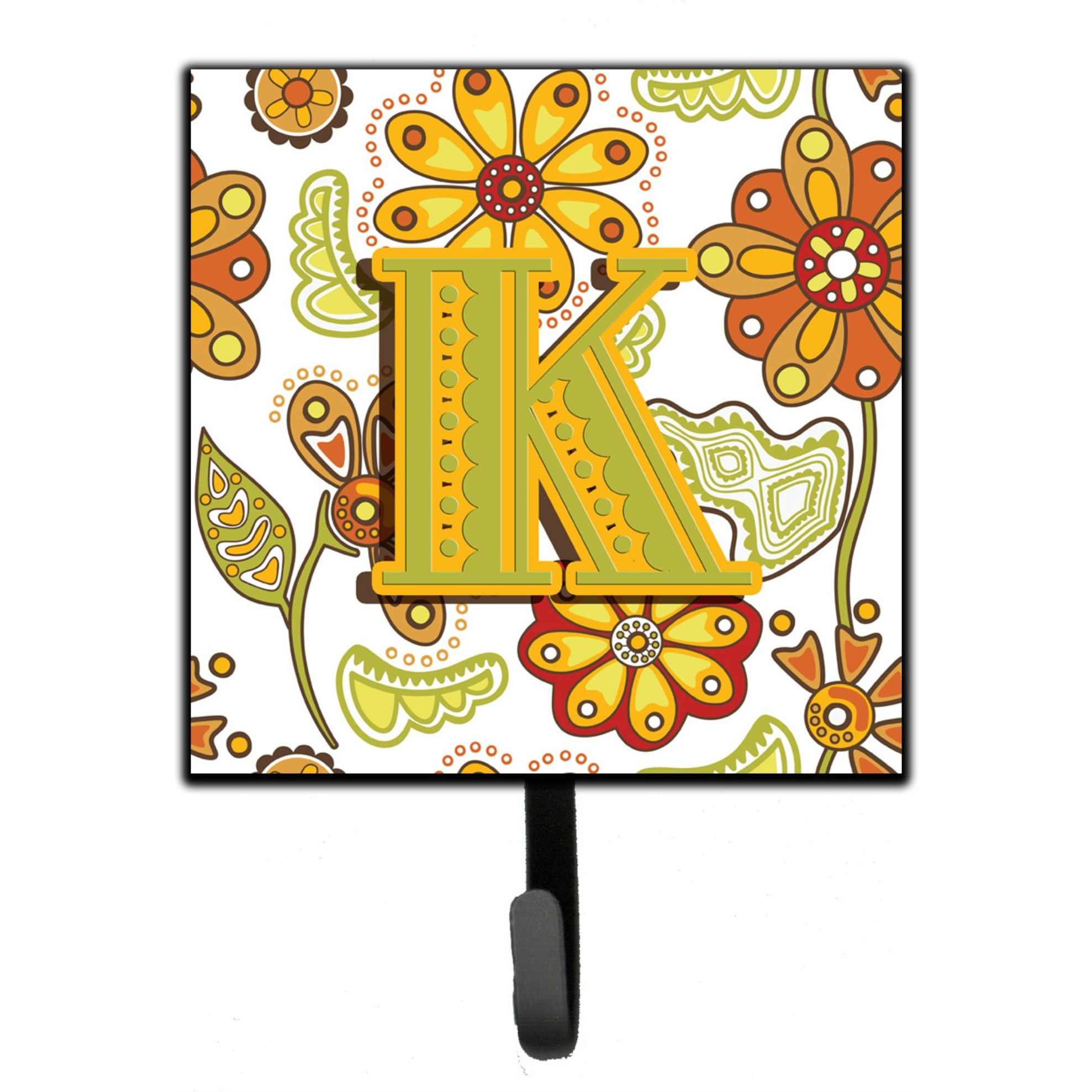 &quotCaroline's Treasures CJ2003-KSH4 Letter K Floral Mustard and Green Leash or Key Holder, Small, Multicolor"