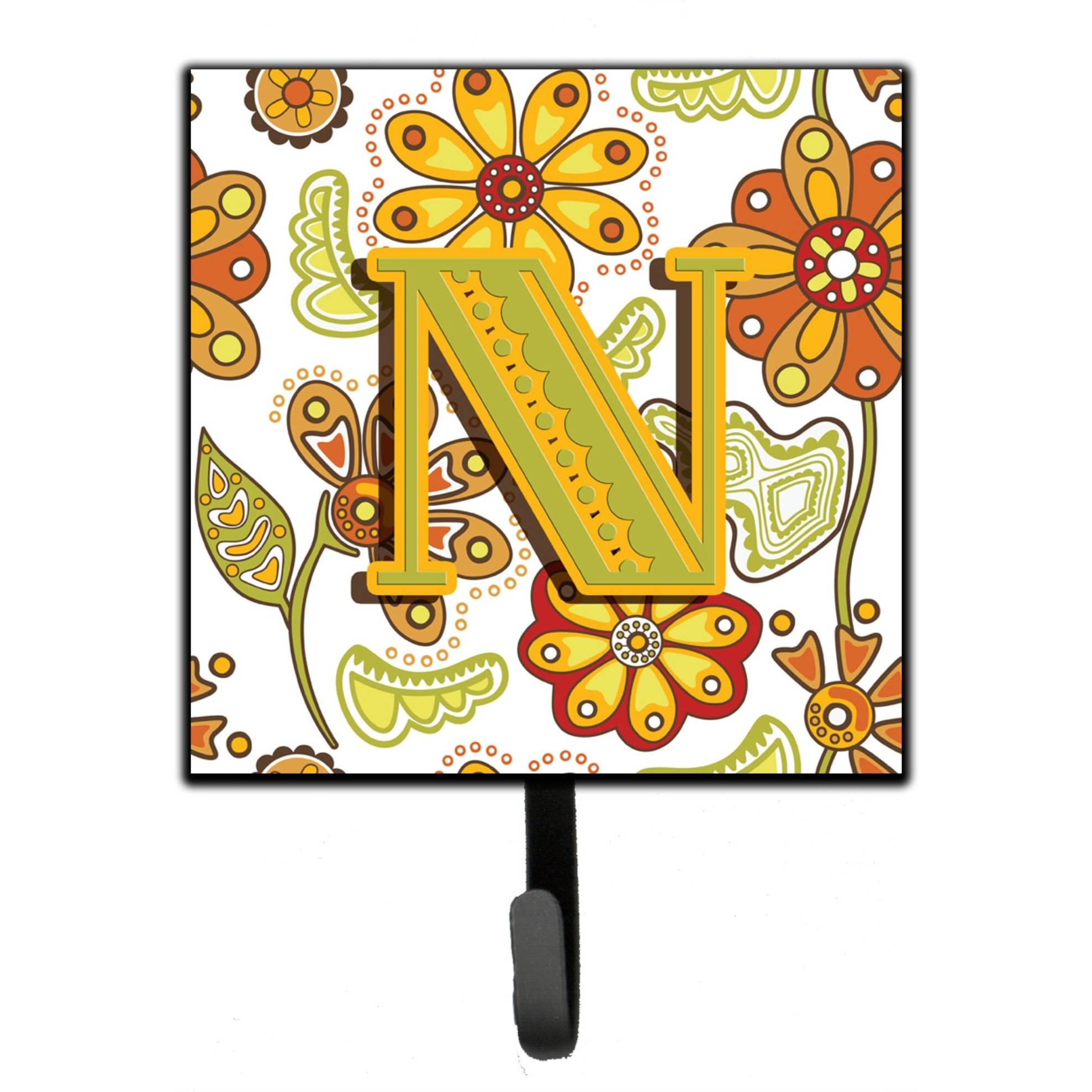 &quotCaroline's Treasures CJ2003-NSH4 Letter N Floral Mustard and Green Leash or Key Holder, Small, Multicolor"