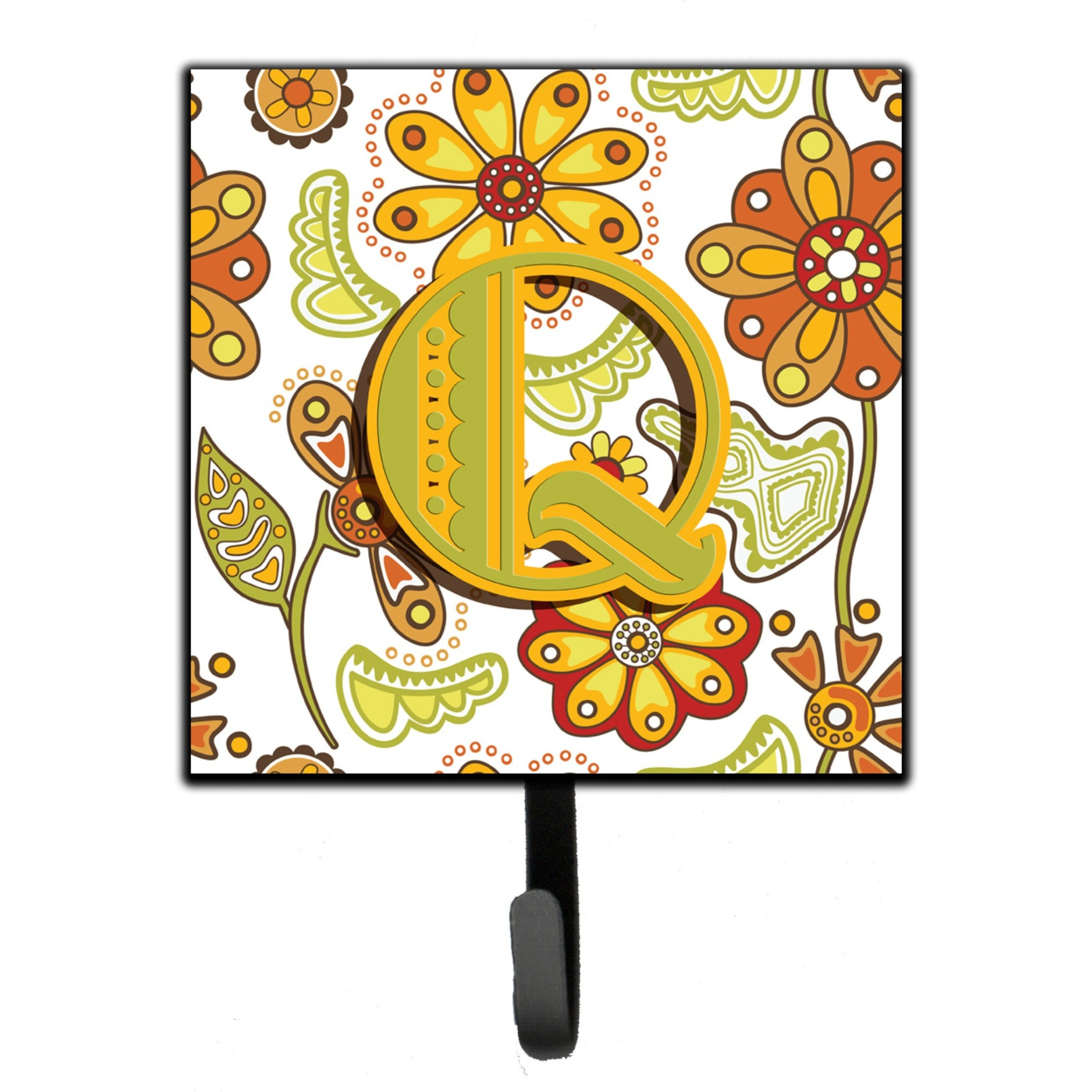 &quotCaroline's Treasures CJ2003-QSH4 Letter Q Floral Mustard and Green Leash or Key Holder, Small, Multicolor"