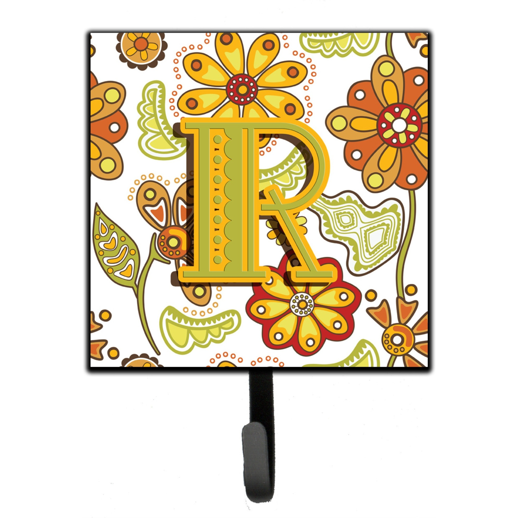 &quotCaroline's Treasures CJ2003-RSH4 Letter R Floral Mustard and Green Leash or Key Holder, Small, Multicolor"