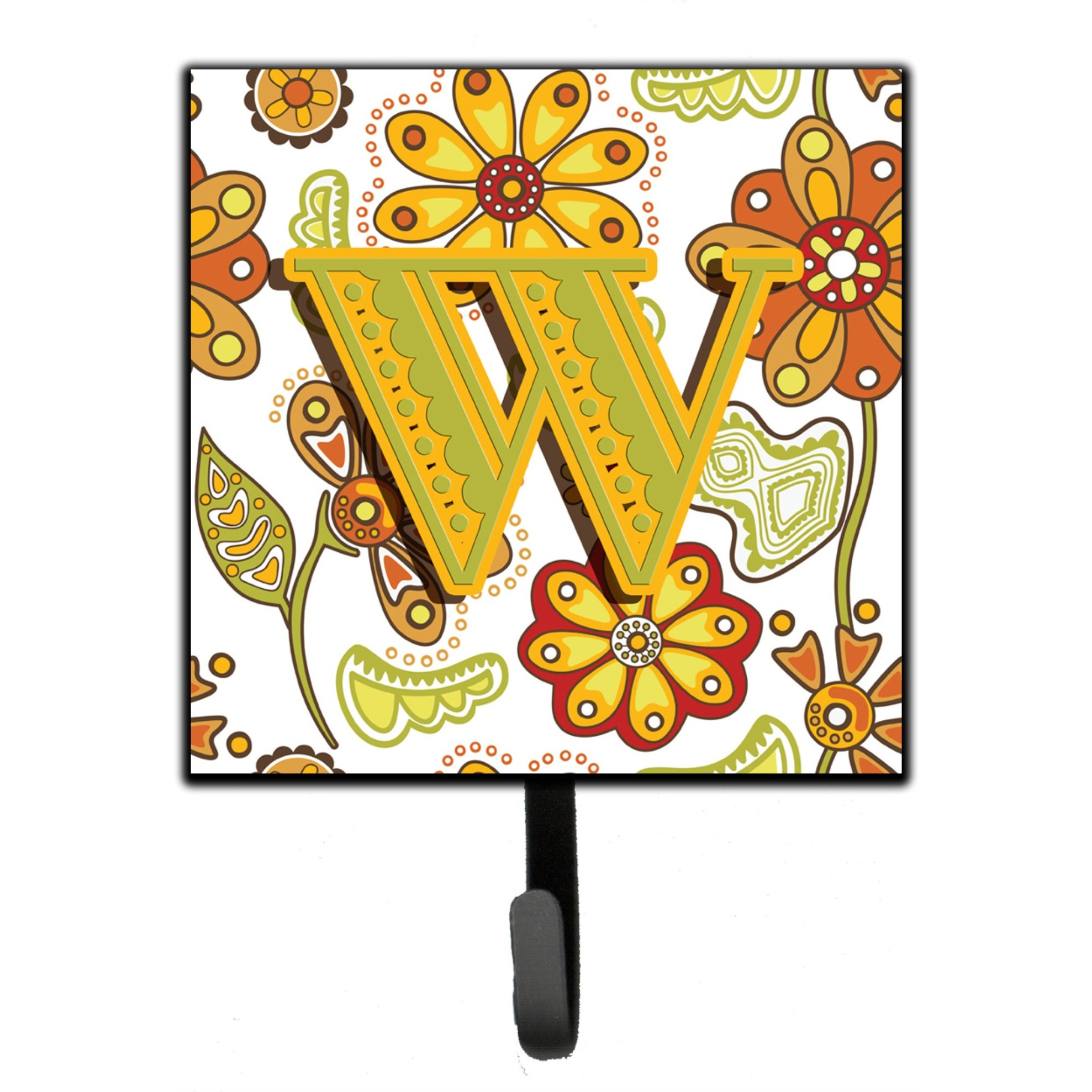 &quotCaroline's Treasures CJ2003-WSH4 Letter W Floral Mustard and Green Leash or Key Holder, Small, Multicolor"