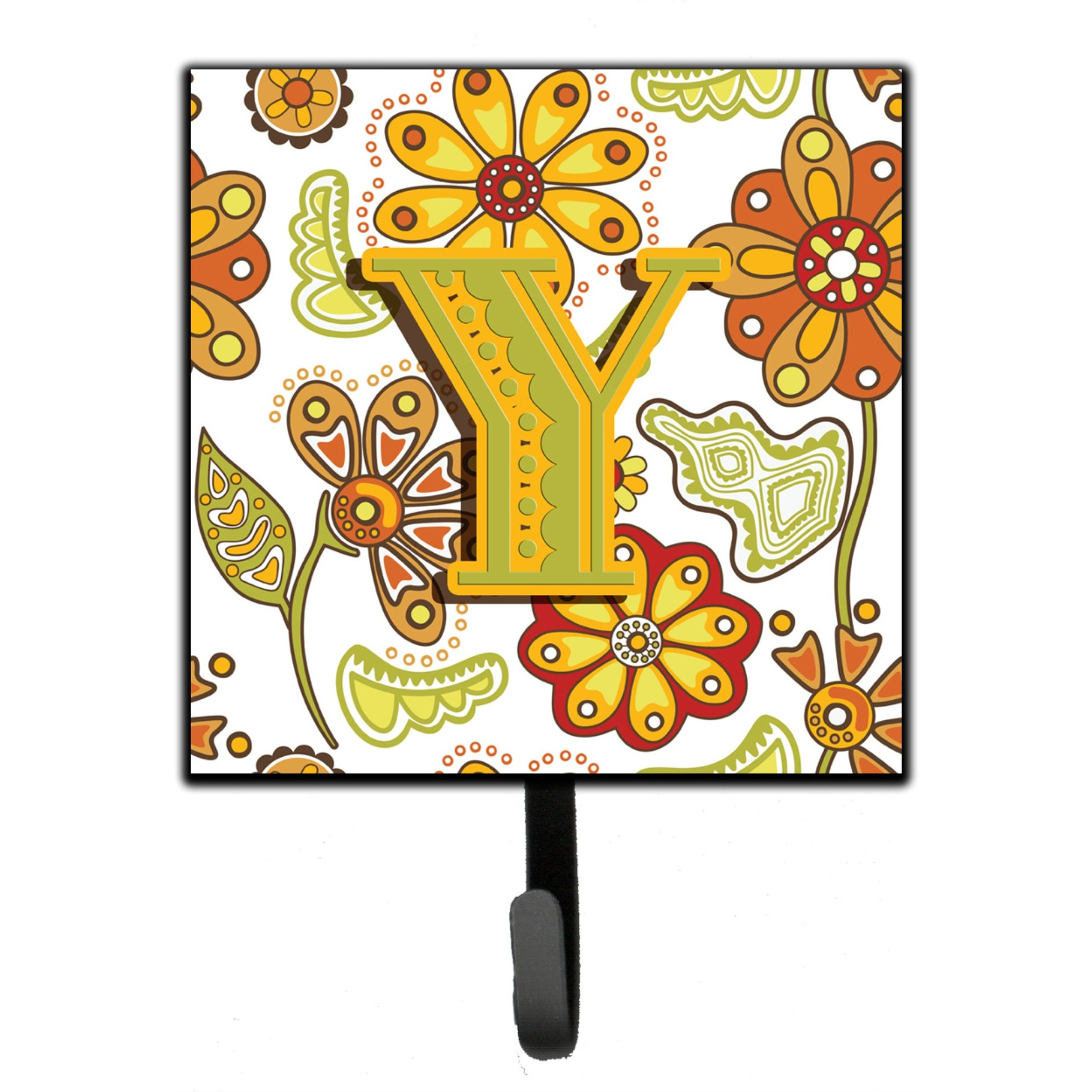 &quotCaroline's Treasures CJ2003-YSH4 Letter Y Floral Mustard and Green Leash or Key Holder, Small, Multicolor"