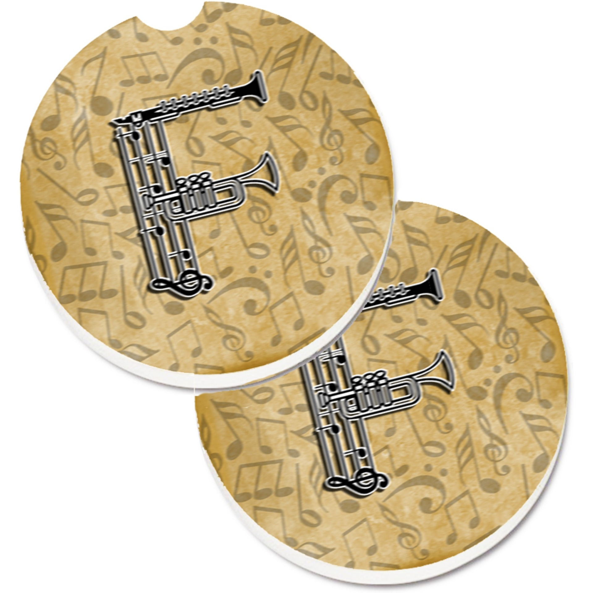 &quotCaroline's Treasures Letter F Musical Instrument Alphabet Set of 2 Cup Holder Car Coasters CJ2004-FCARC, 2.56, Multicolor"
