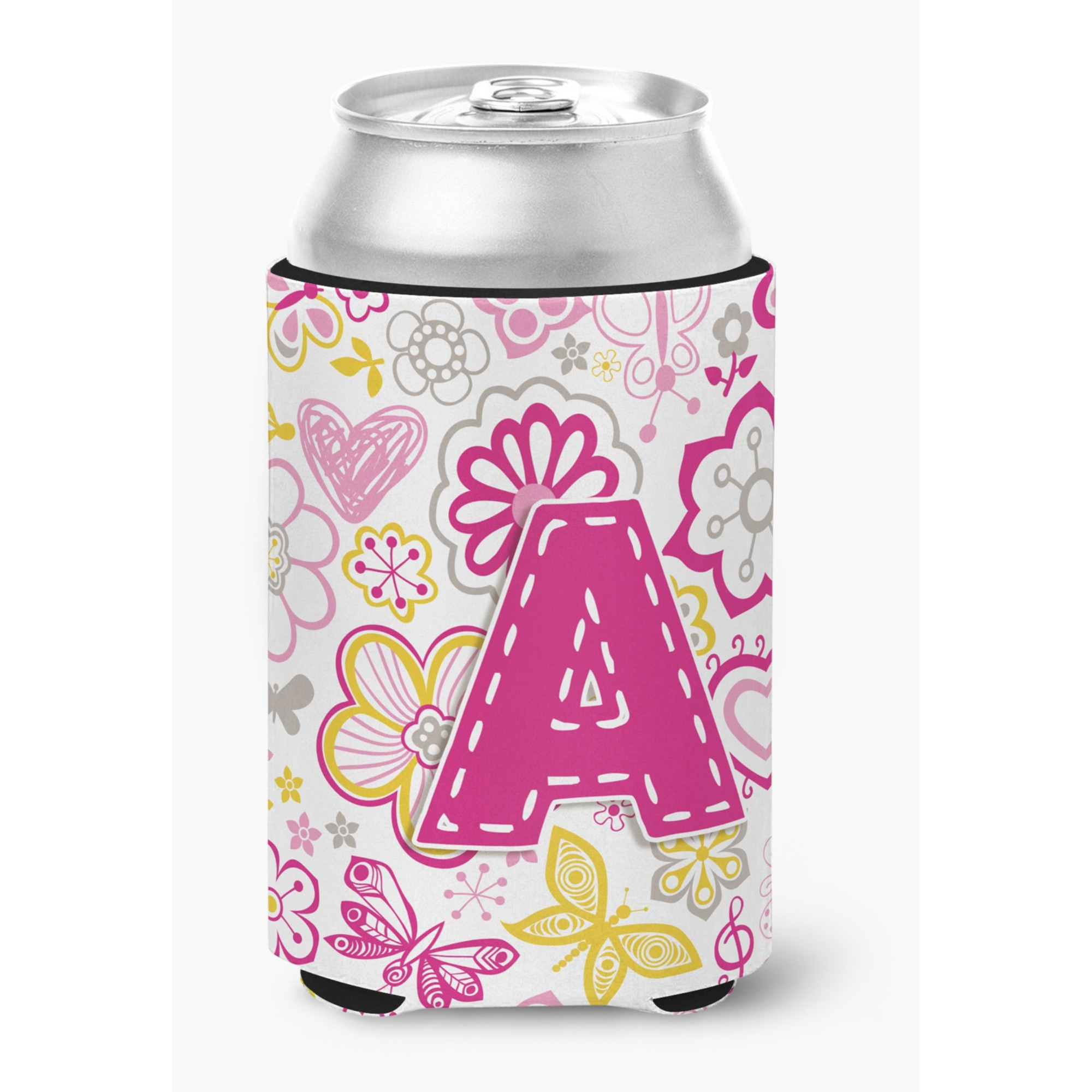 Letter A Flowers and Butterflies Pink Can or Bottle Hugger CJ2005-ACC