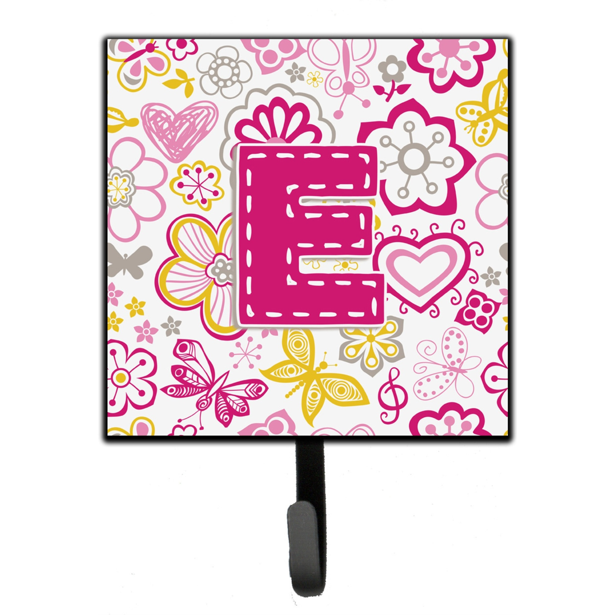 &quotCaroline's Treasures CJ2005-ESH4 Letter E Flowers and Butterflies Pink Leash or Key Holder, Small, Multicolor"