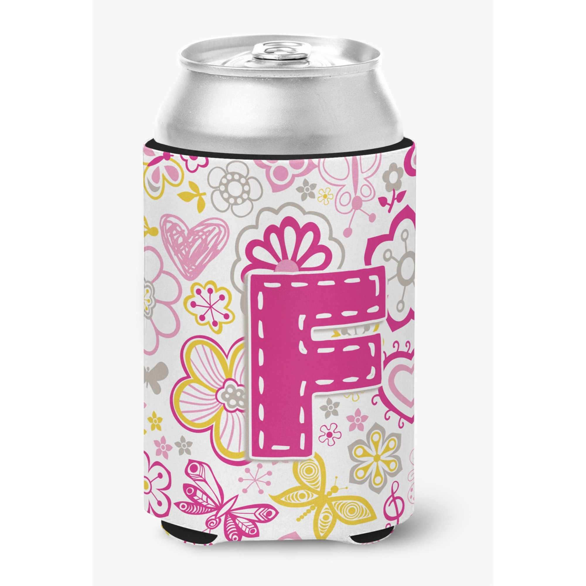 &quotCaroline's Treasures CJ2005-FCC Letter F Flowers and Butterflies Pink Can or Bottle Hugger, Multicolor"