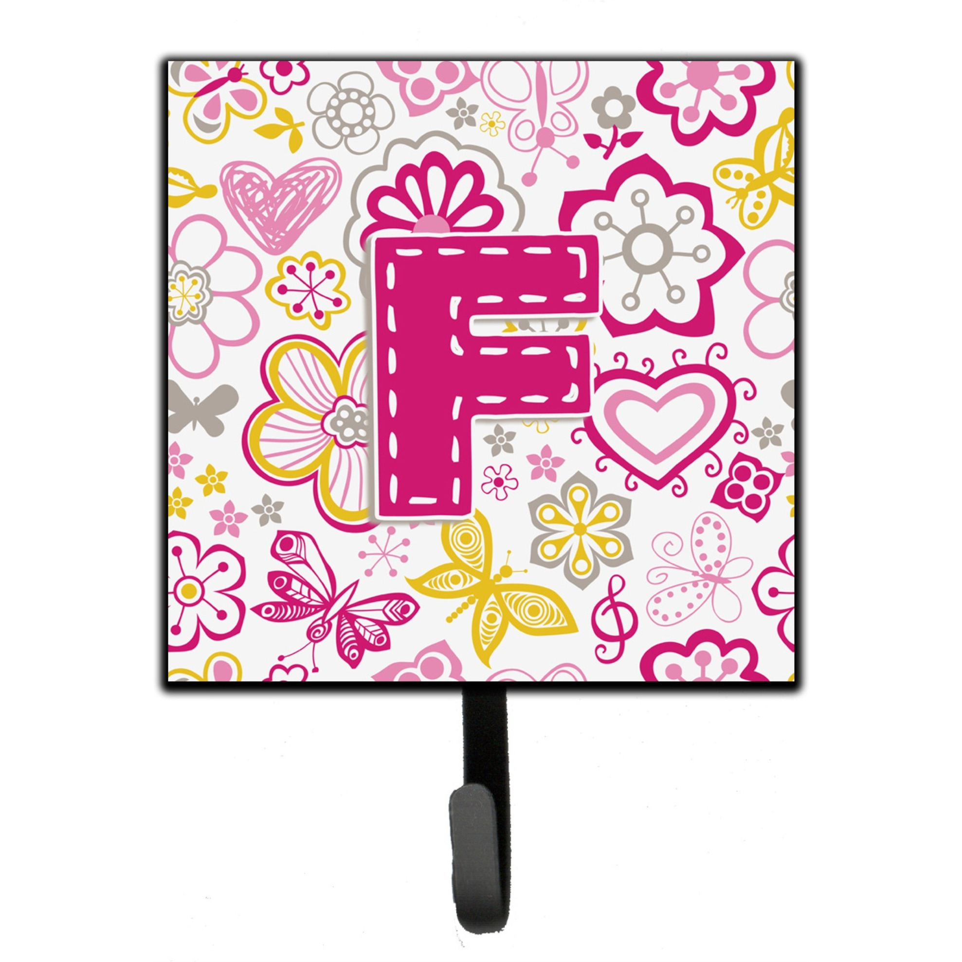 &quotCaroline's Treasures CJ2005-FSH4 Letter F Flowers and Butterflies Pink Leash or Key Holder, Small, Multicolor"