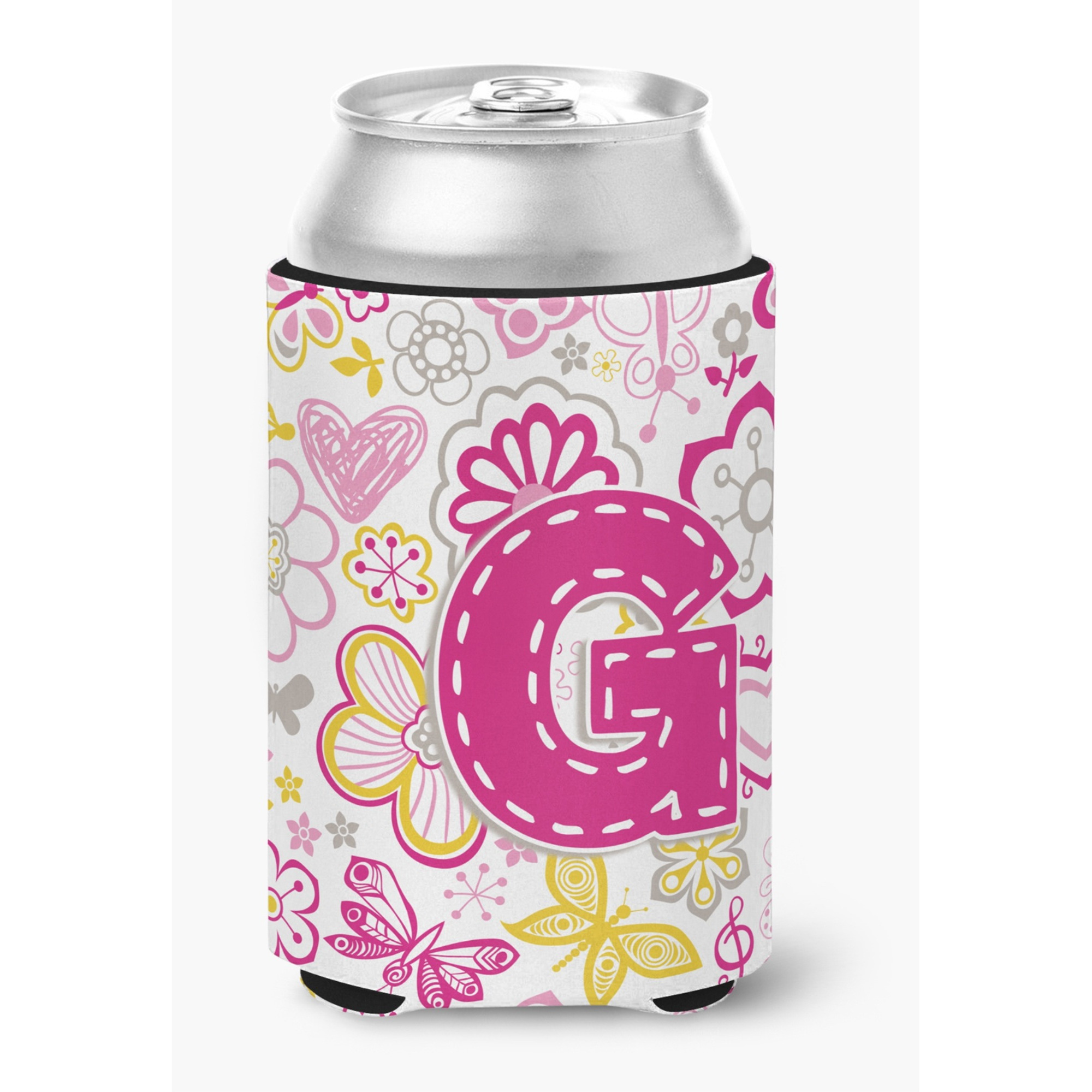 Letter G Flowers and Butterflies Pink Can or Bottle Hugger CJ2005-GCC