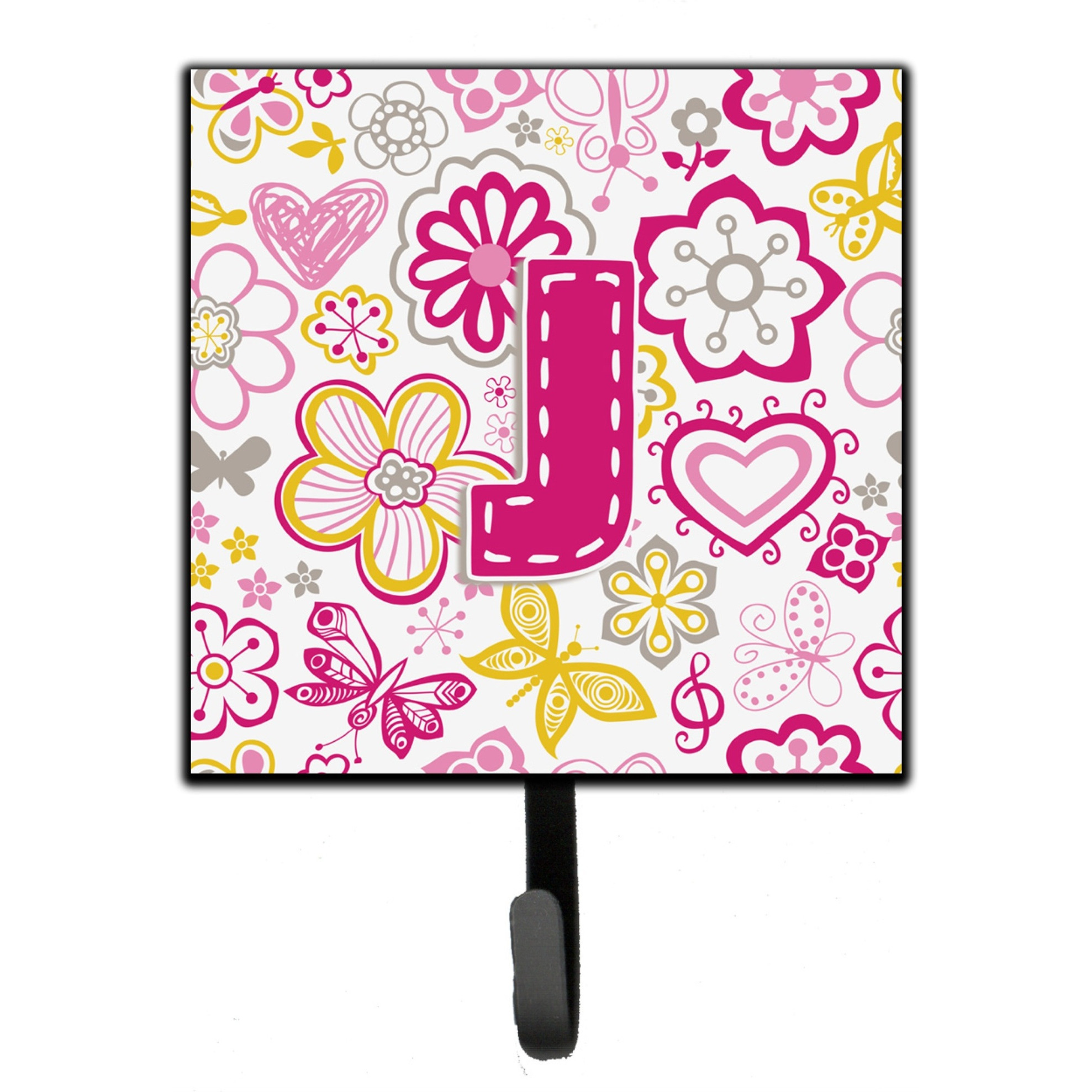 &quotCaroline's Treasures CJ2005-JSH4 Letter J Flowers and Butterflies Pink Leash or Key Holder, Small, Multicolor"