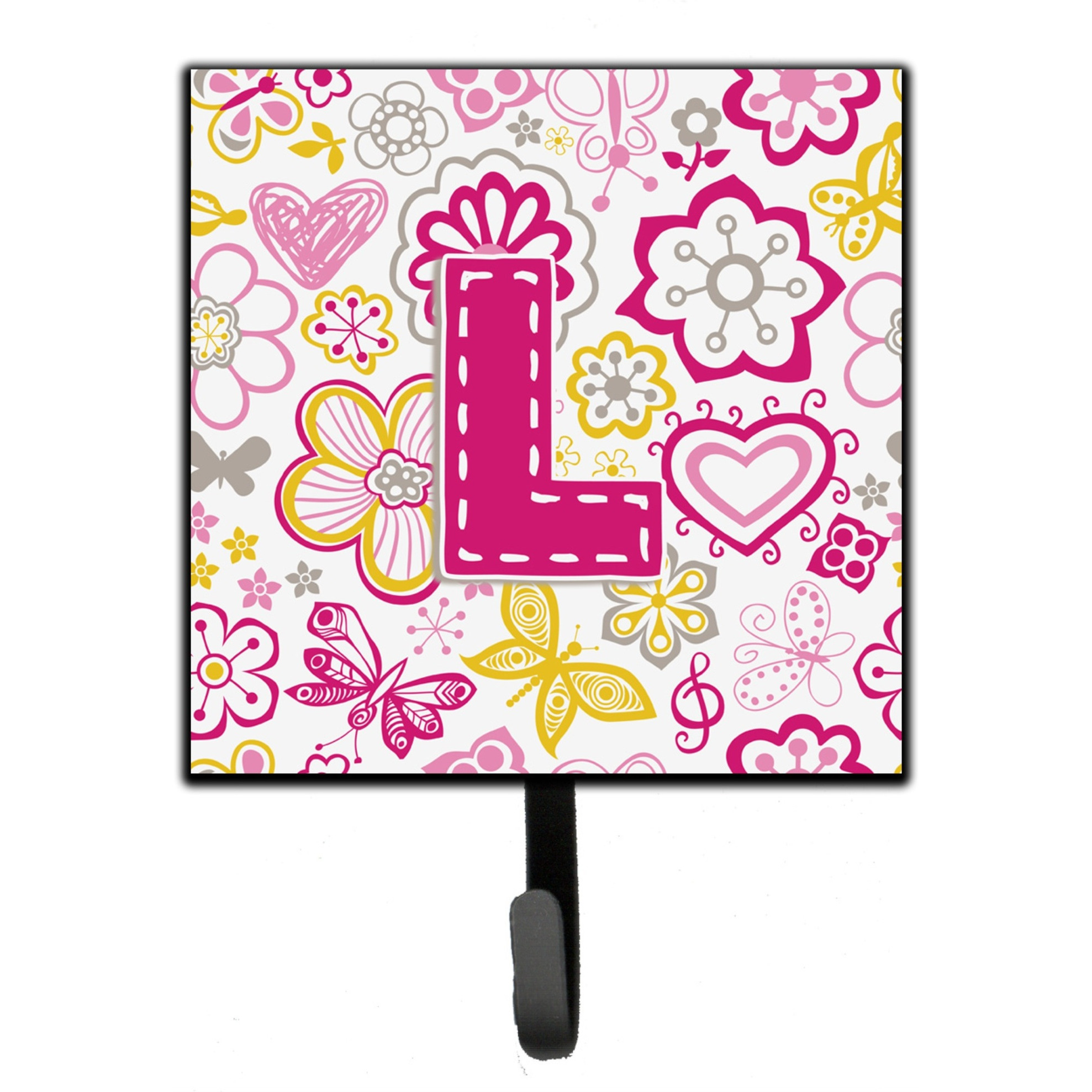 &quotCaroline's Treasures CJ2005-LSH4 Letter L Flowers and Butterflies Pink Leash or Key Holder, Small, Multicolor"