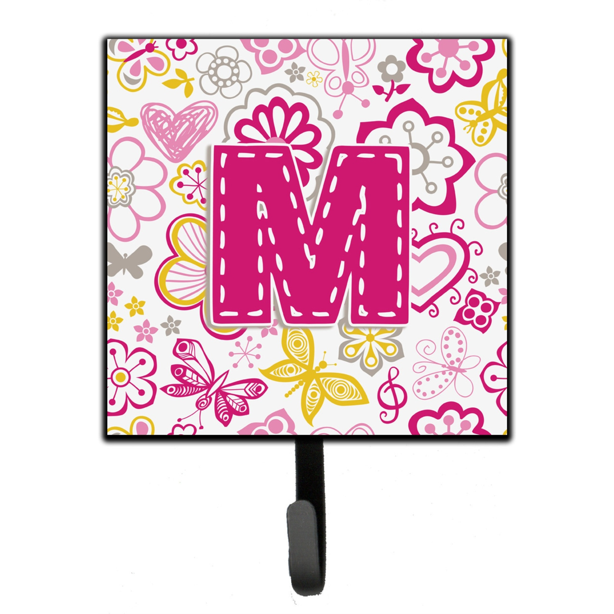 &quotCaroline's Treasures CJ2005-MSH4 Letter M Flowers and Butterflies Pink Leash or Key Holder, Small, Multicolor"