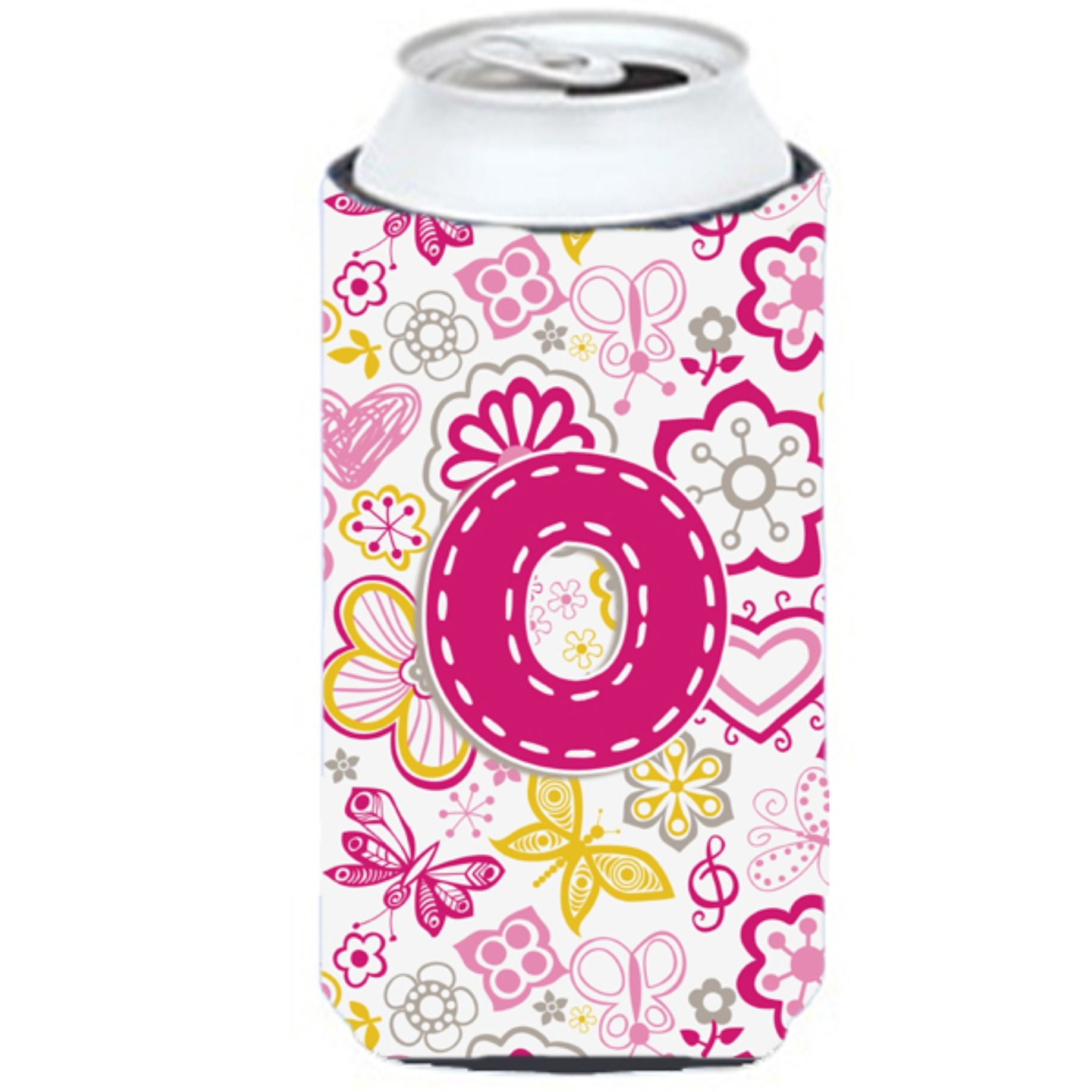 Letter O Flowers and Butterflies Pink Tall Boy Beverage Insulator Hugger CJ2005-OTBC