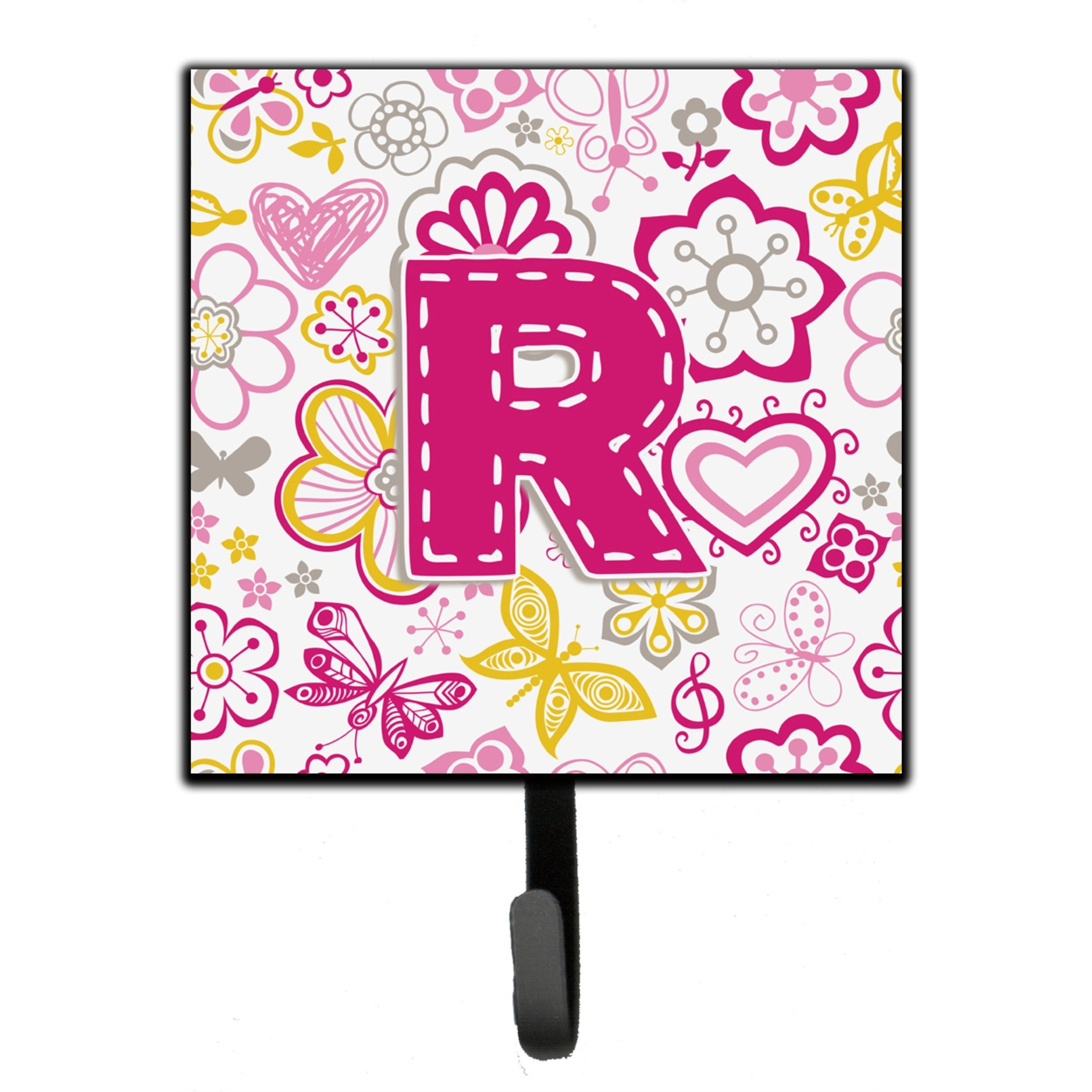 &quotCaroline's Treasures CJ2005-RSH4 Letter R Flowers and Butterflies Pink Leash or Key Holder, Small, Multicolor"
