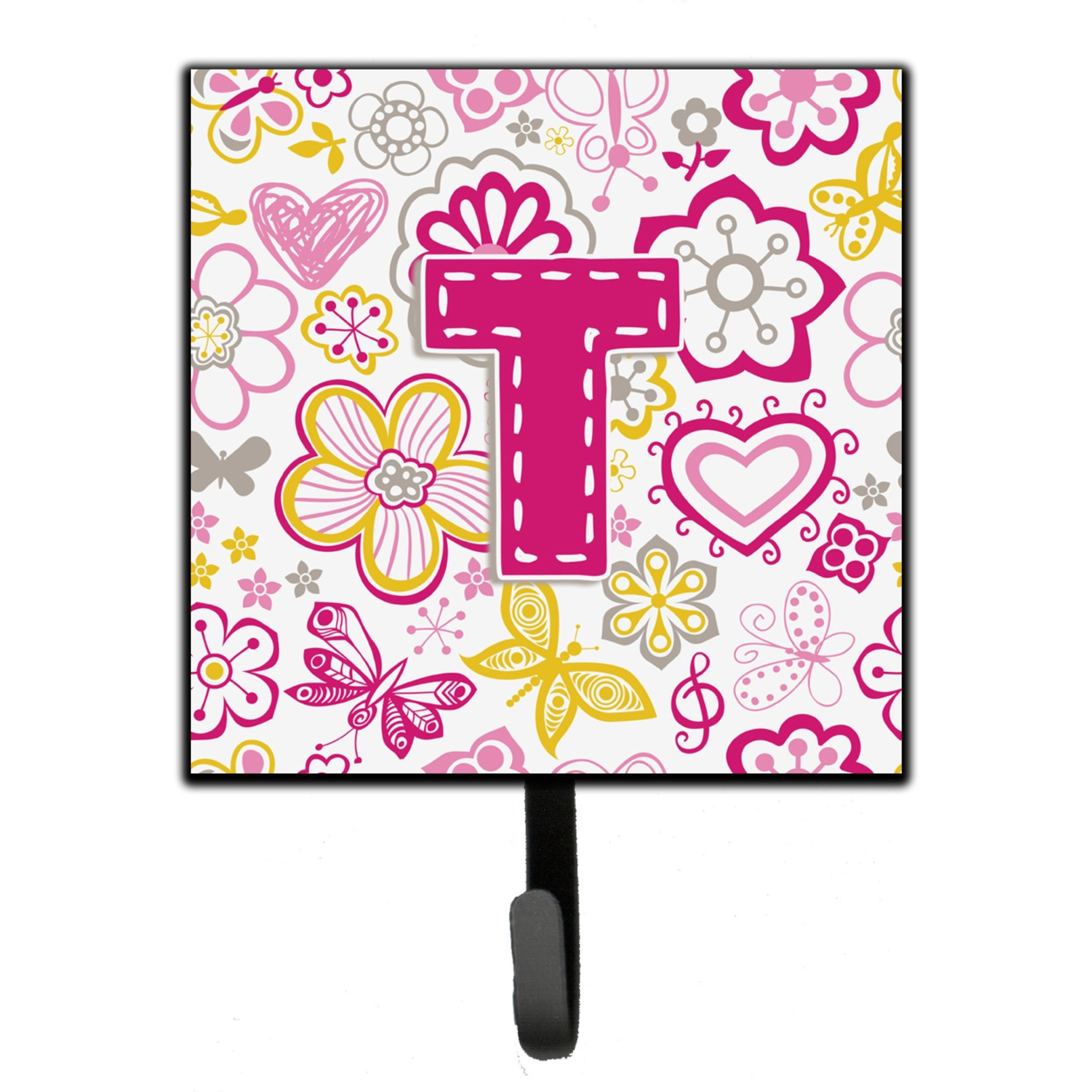 &quotCaroline's Treasures CJ2005-TSH4 Letter T Flowers and Butterflies Pink Leash or Key Holder, Small, Multicolor"