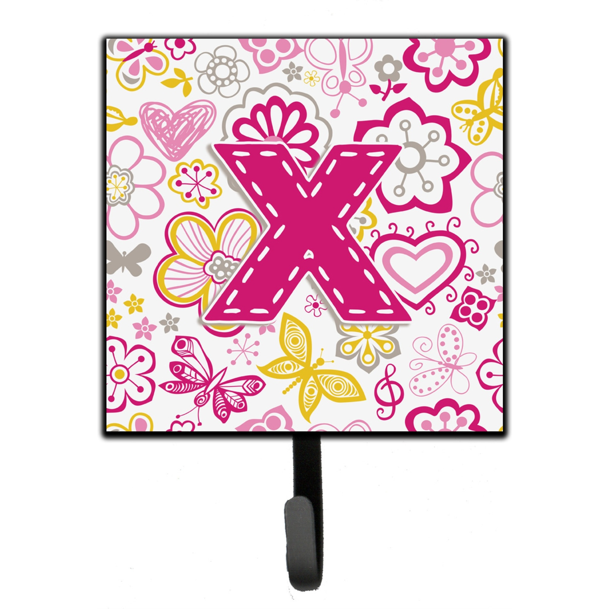 &quotCaroline's Treasures CJ2005-XSH4 Letter X Flowers and Butterflies Pink Leash or Key Holder, Small, Multicolor"