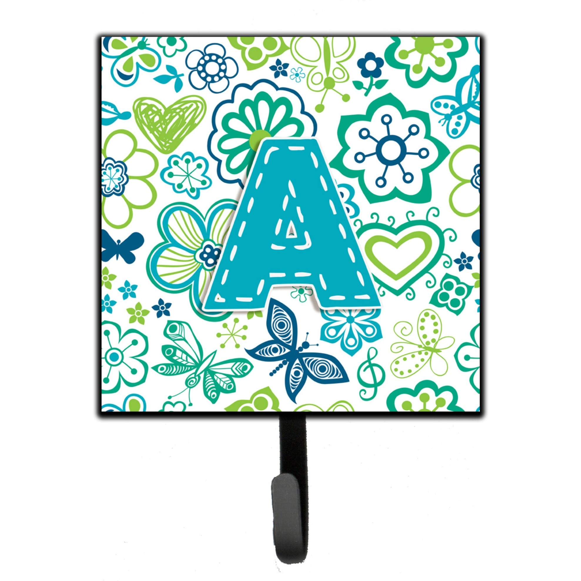 &quotCaroline's Treasures CJ2006-ASH4 Letter A Flowers and Butterflies Teal Blue Leash or Key Holder, Small, Multicolor"