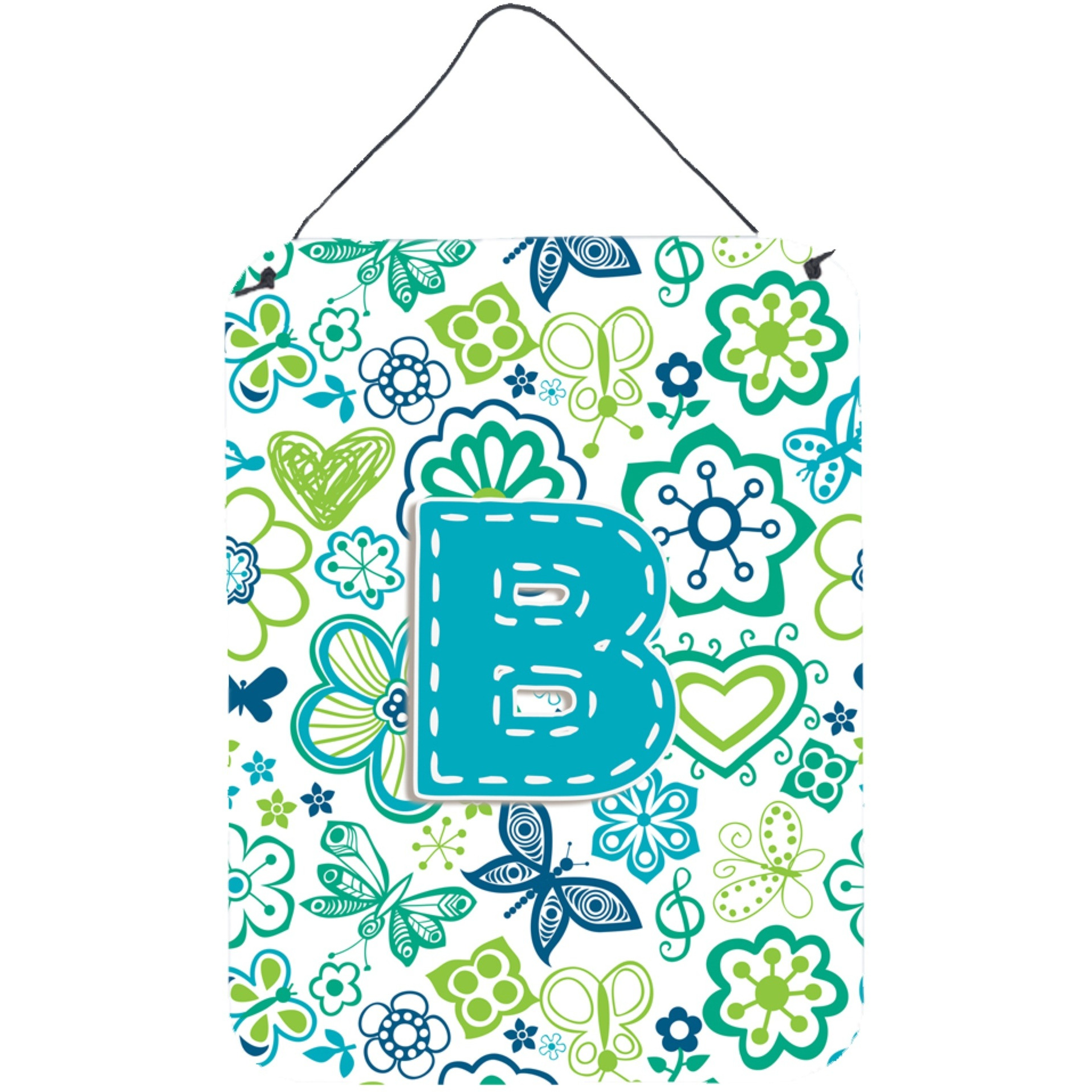 &quotCaroline's Treasures CJ2006-BDS1216 Letter B Flowers and Butterflies Teal Blue Wall or Door Hanging Prints, 16 x 12"", Multicolor"
