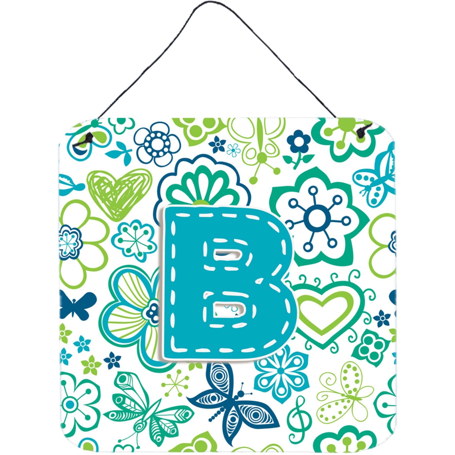 &quotCaroline's Treasures Letter B Flowers and Butterflies Teal Blue Wall or Door Hanging Prints, 6 x 6"""