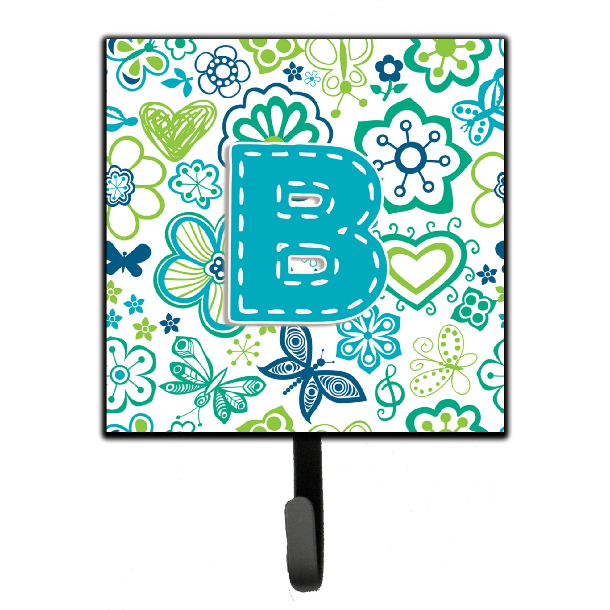 &quotCaroline's Treasures CJ2006-BSH4 Letter B Flowers and Butterflies Teal Blue Leash or Key Holder, Small, Multicolor"