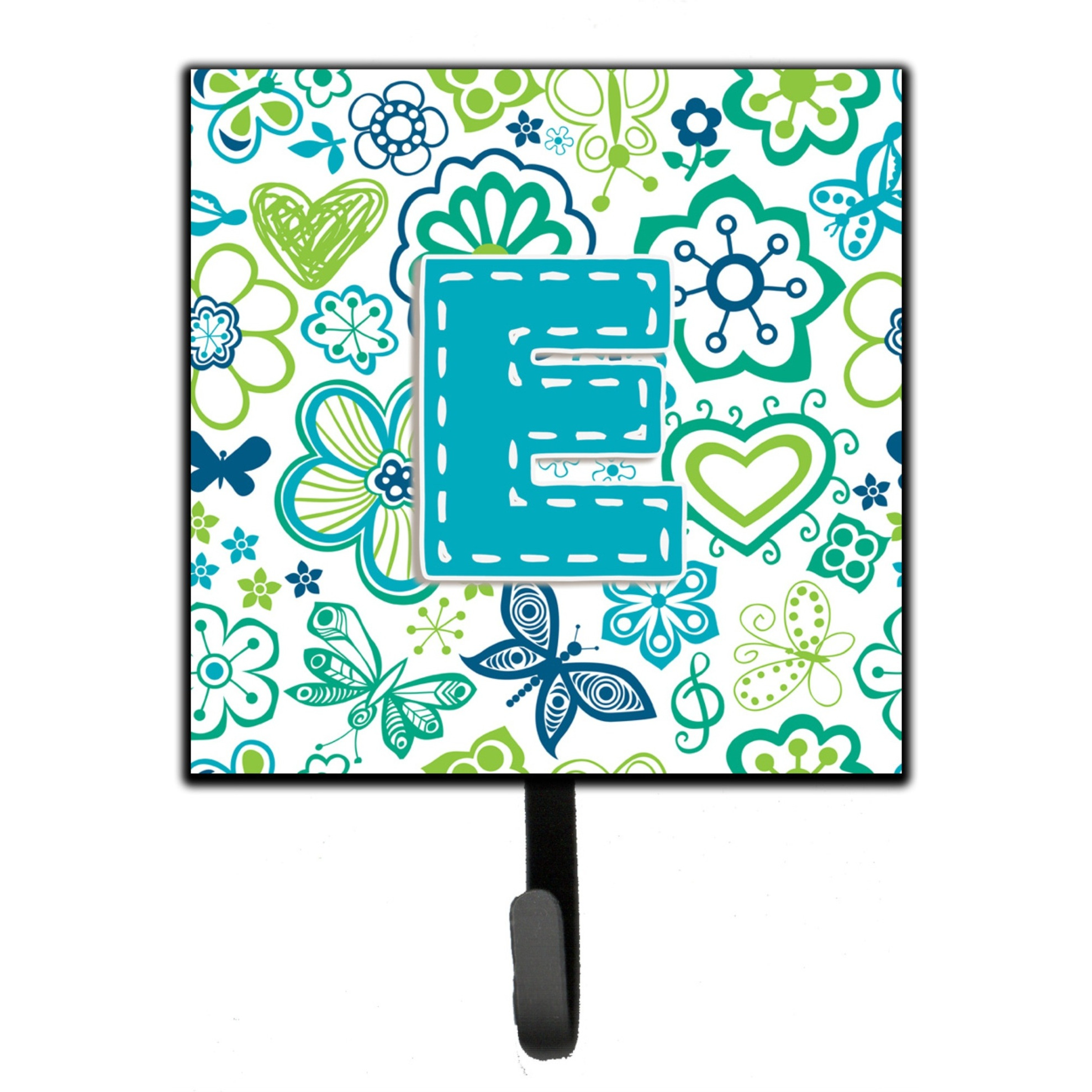 &quotCaroline's Treasures CJ2006-ESH4 Letter E Flowers and Butterflies Teal Blue Leash or Key Holder, Small, Multicolor"