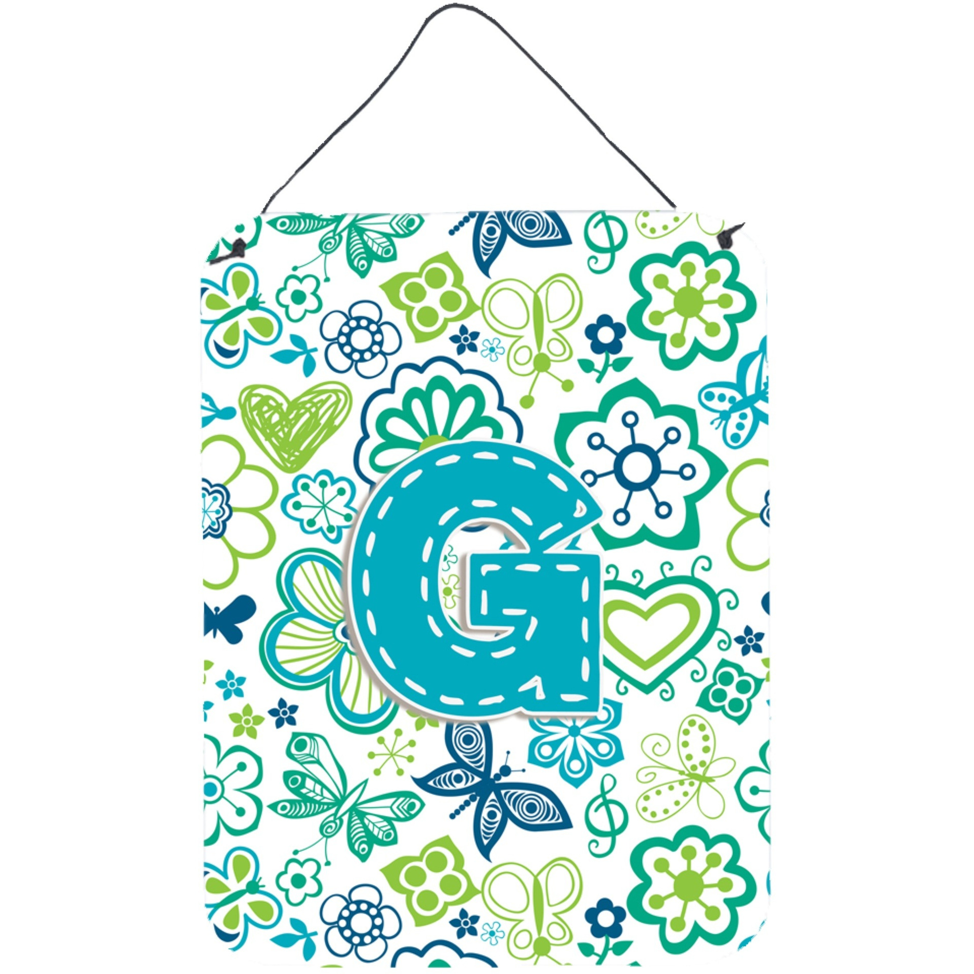 &quotCaroline's Treasures CJ2006-GDS1216 Letter G Flowers and Butterflies Teal Blue Wall or Door Hanging Prints, 16 x 12"", Multicolor"