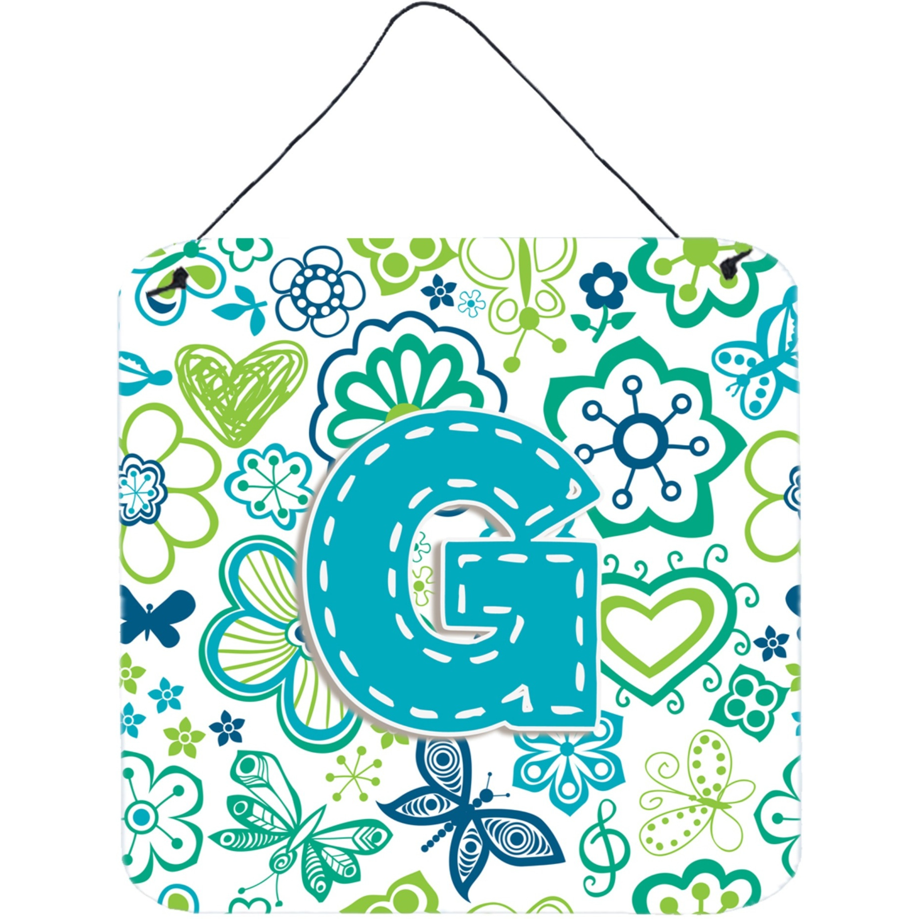 &quotCaroline's Treasures Letter G Flowers and Butterflies Teal Blue Wall or Door Hanging Prints, 6 x 6"""