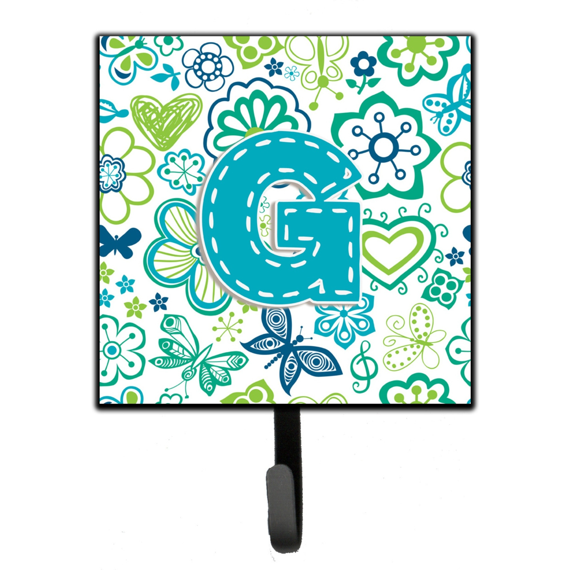 &quotCaroline's Treasures CJ2006-GSH4 Letter G Flowers and Butterflies Teal Blue Leash or Key Holder, Small, Multicolor"