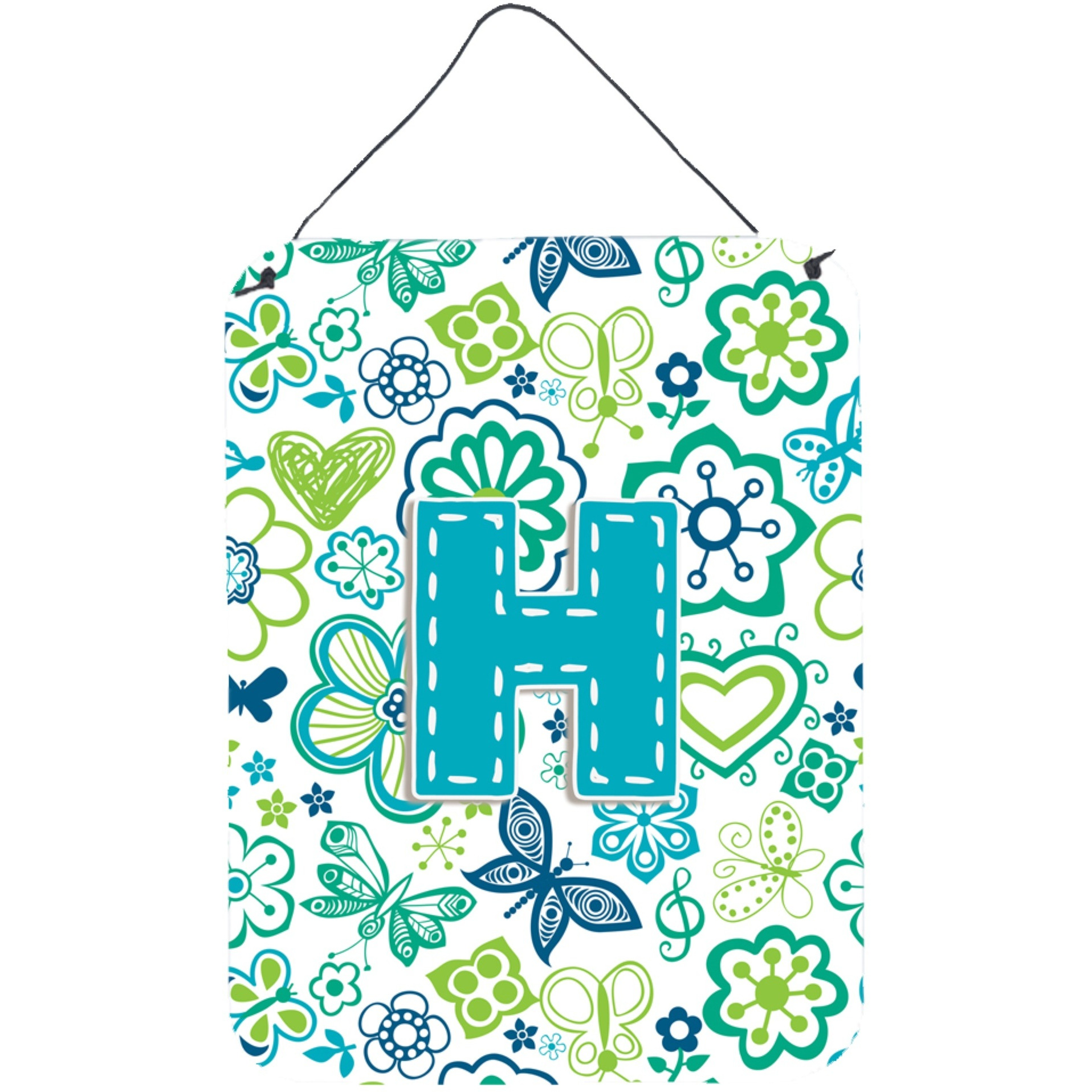 &quotCaroline's Treasures CJ2006-HDS1216 Letter H Flowers and Butterflies Teal Blue Wall or Door Hanging Prints, 16 x 12"", Multicolor"