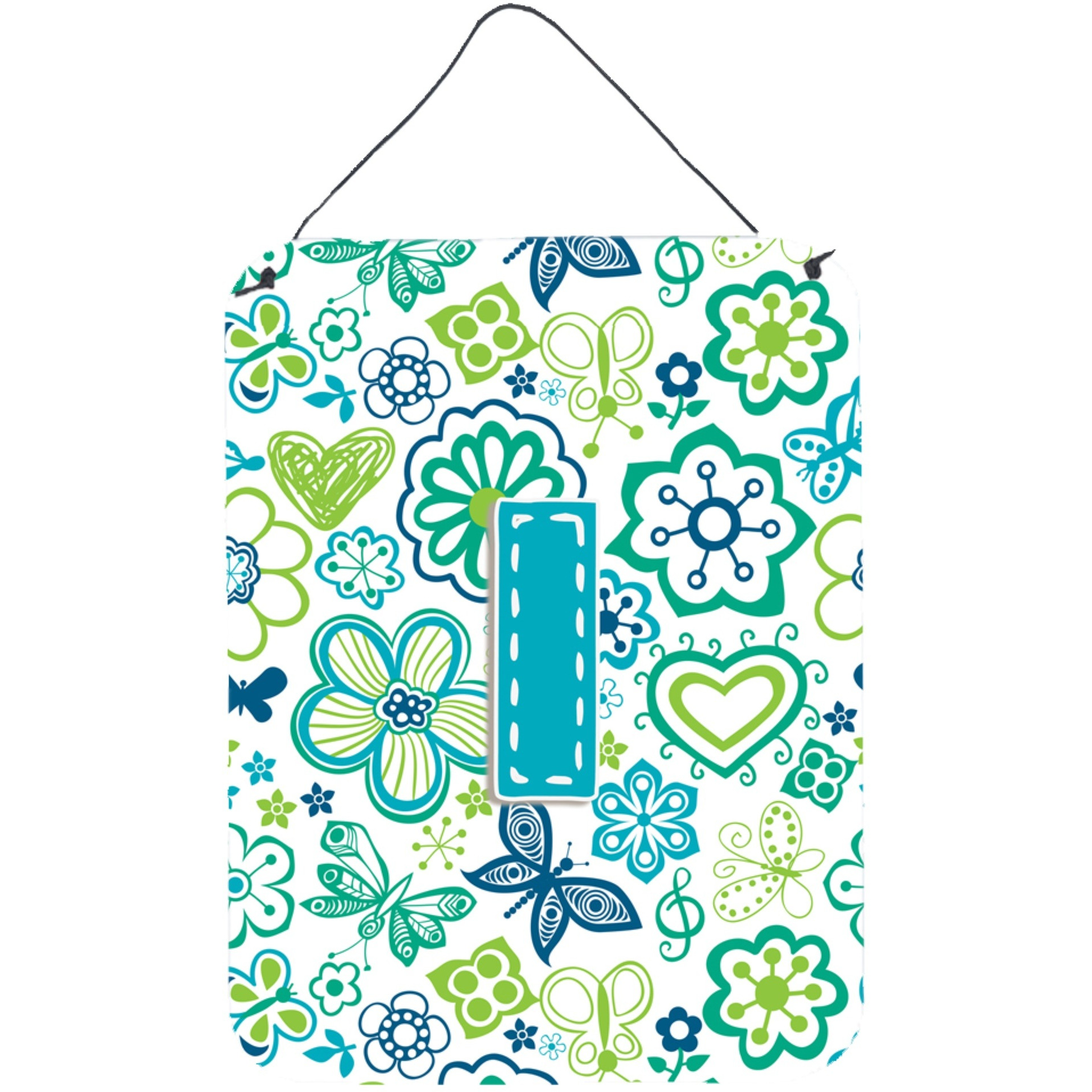 &quotCaroline's Treasures CJ2006-IDS1216 Letter I Flowers and Butterflies Teal Blue Wall or Door Hanging Prints, 16 x 12"", Multicolor"