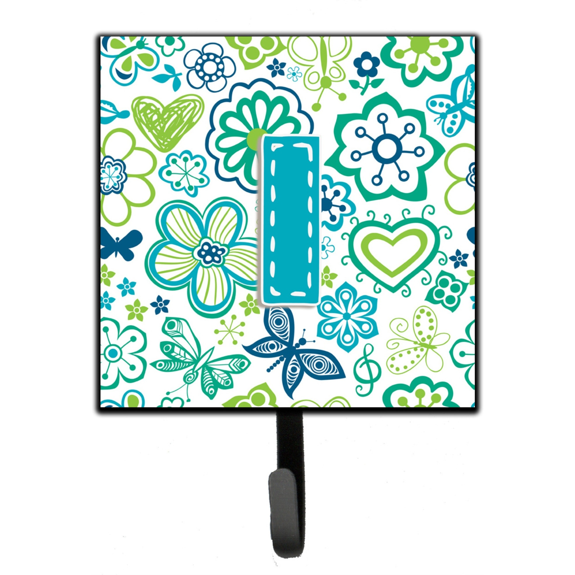 &quotCaroline's Treasures CJ2006-ISH4 Letter I Flowers and Butterflies Teal Blue Leash or Key Holder, Small, Multicolor"