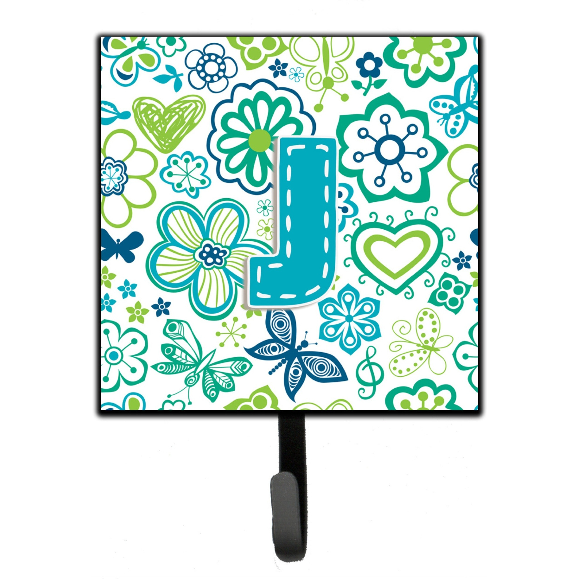 &quotCaroline's Treasures CJ2006-JSH4 Letter J Flowers and Butterflies Teal Blue Leash or Key Holder, Small, Multicolor"