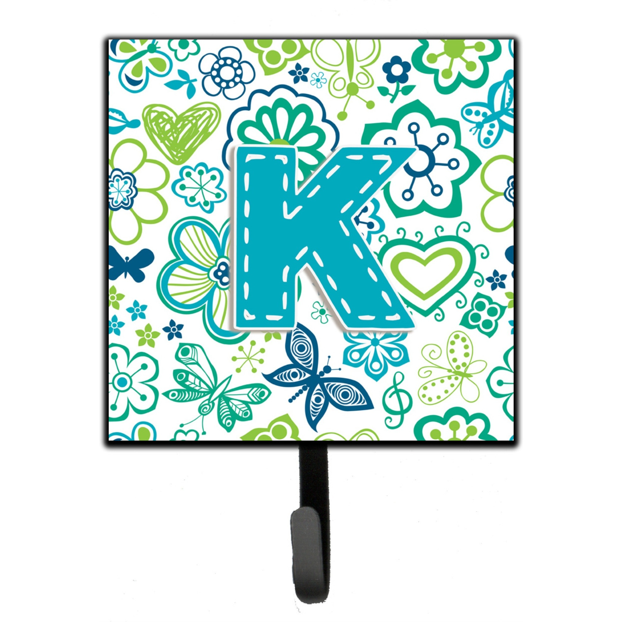 &quotCaroline's Treasures CJ2006-KSH4 Letter K Flowers and Butterflies Teal Blue Leash or Key Holder, Small, Multicolor"