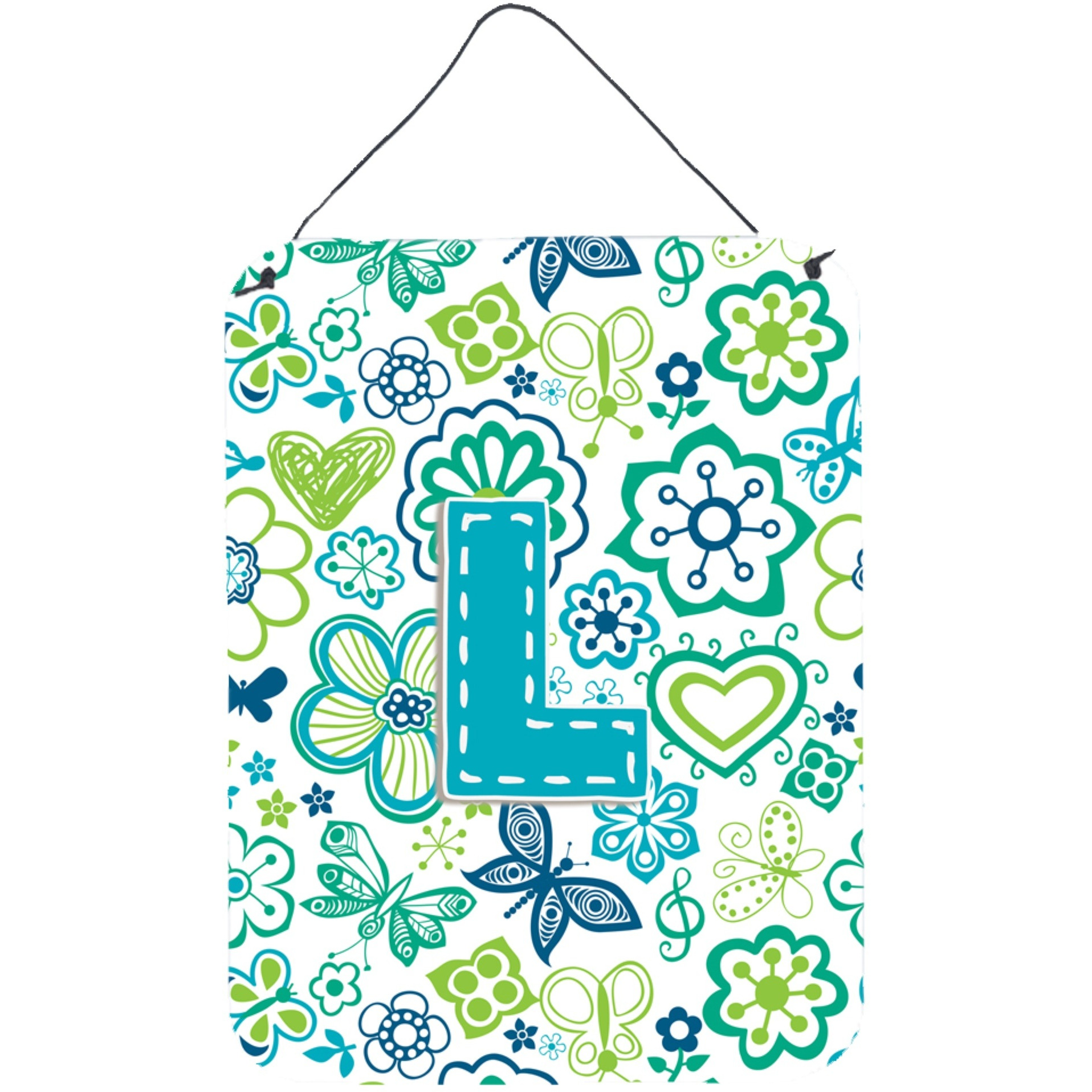 &quotCaroline's Treasures CJ2006-LDS1216 Letter L Flowers and Butterflies Teal Blue Wall or Door Hanging Prints, 16 x 12"", Multicolor"