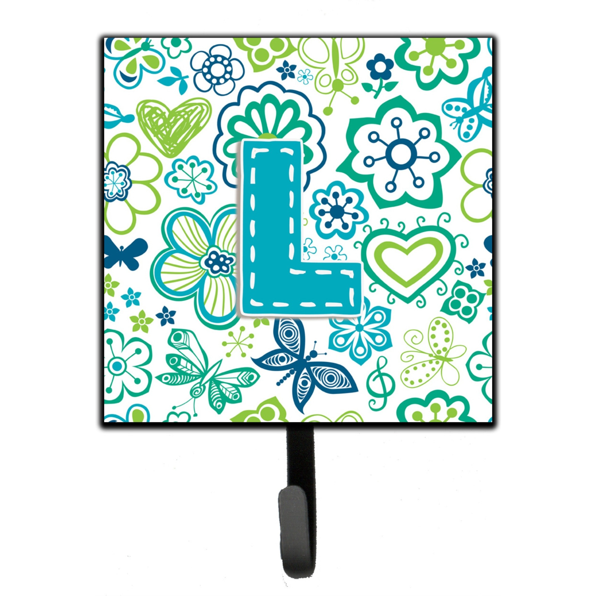 &quotCaroline's Treasures CJ2006-LSH4 Letter L Flowers and Butterflies Teal Blue Leash or Key Holder, Small, Multicolor"