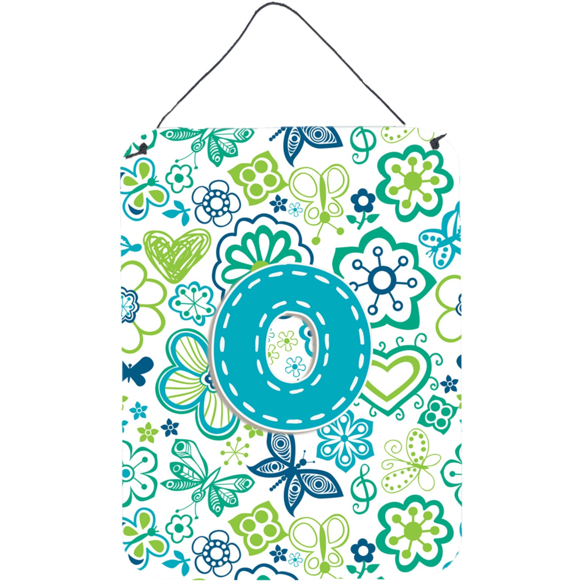 &quotCaroline's Treasures CJ2006-ODS1216 Letter O Flowers and Butterflies Teal Blue Wall or Door Hanging Prints, 16 x 12"", Multicolor"
