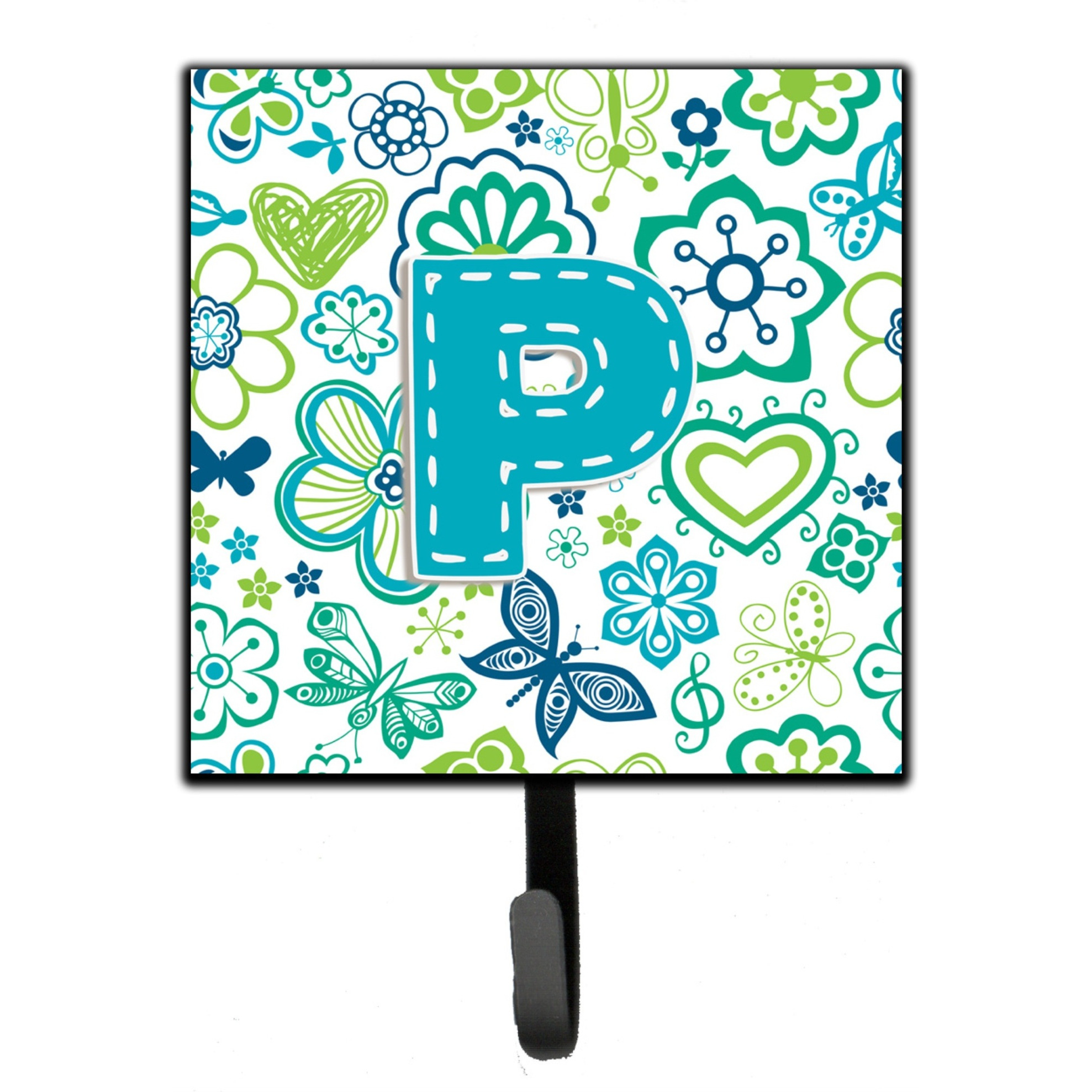 &quotCaroline's Treasures CJ2006-PSH4 Letter P Flowers and Butterflies Teal Blue Leash or Key Holder, Small, Multicolor"
