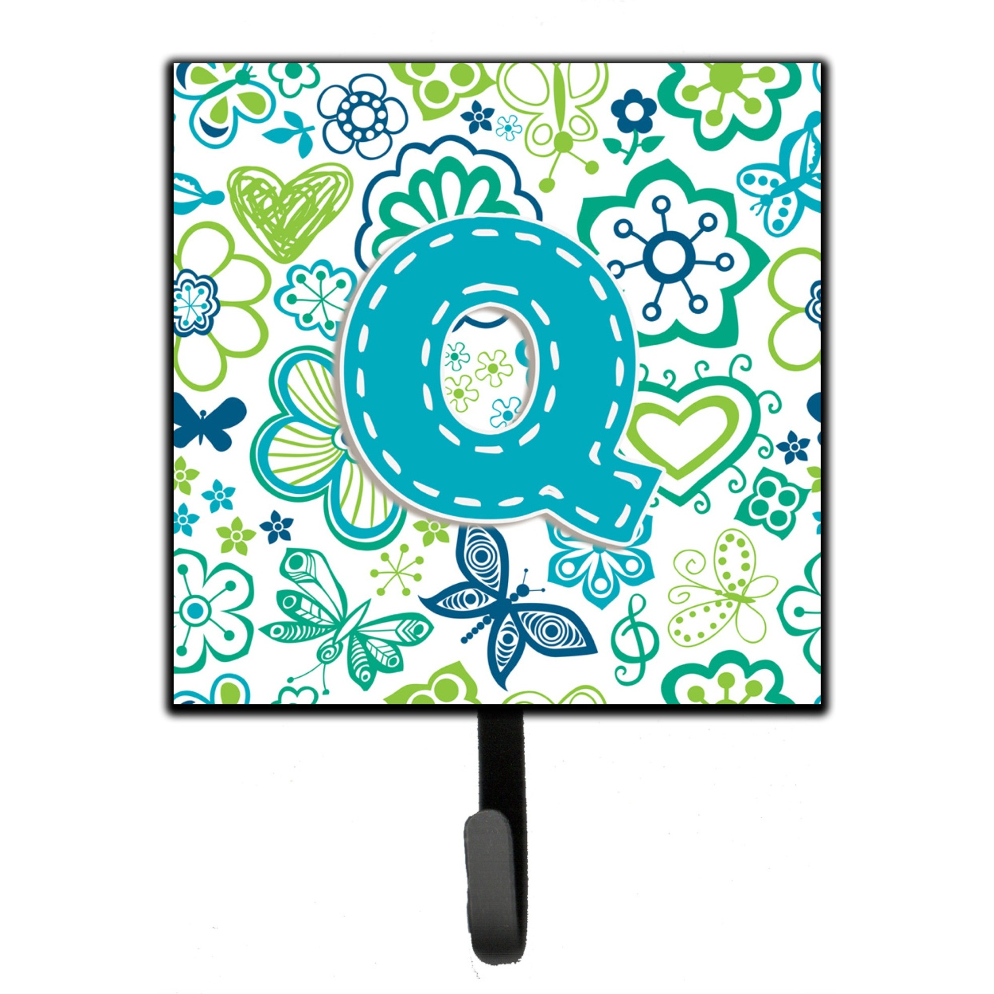 &quotCaroline's Treasures CJ2006-QSH4 Letter Q Flowers and Butterflies Teal Blue Leash or Key Holder, Small, Multicolor"
