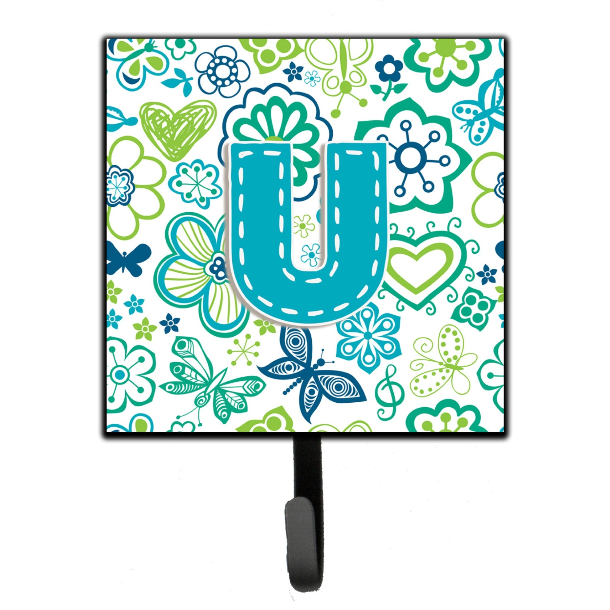 &quotCaroline's Treasures CJ2006-USH4 Letter U Flowers and Butterflies Teal Blue Leash or Key Holder, Small, Multicolor"