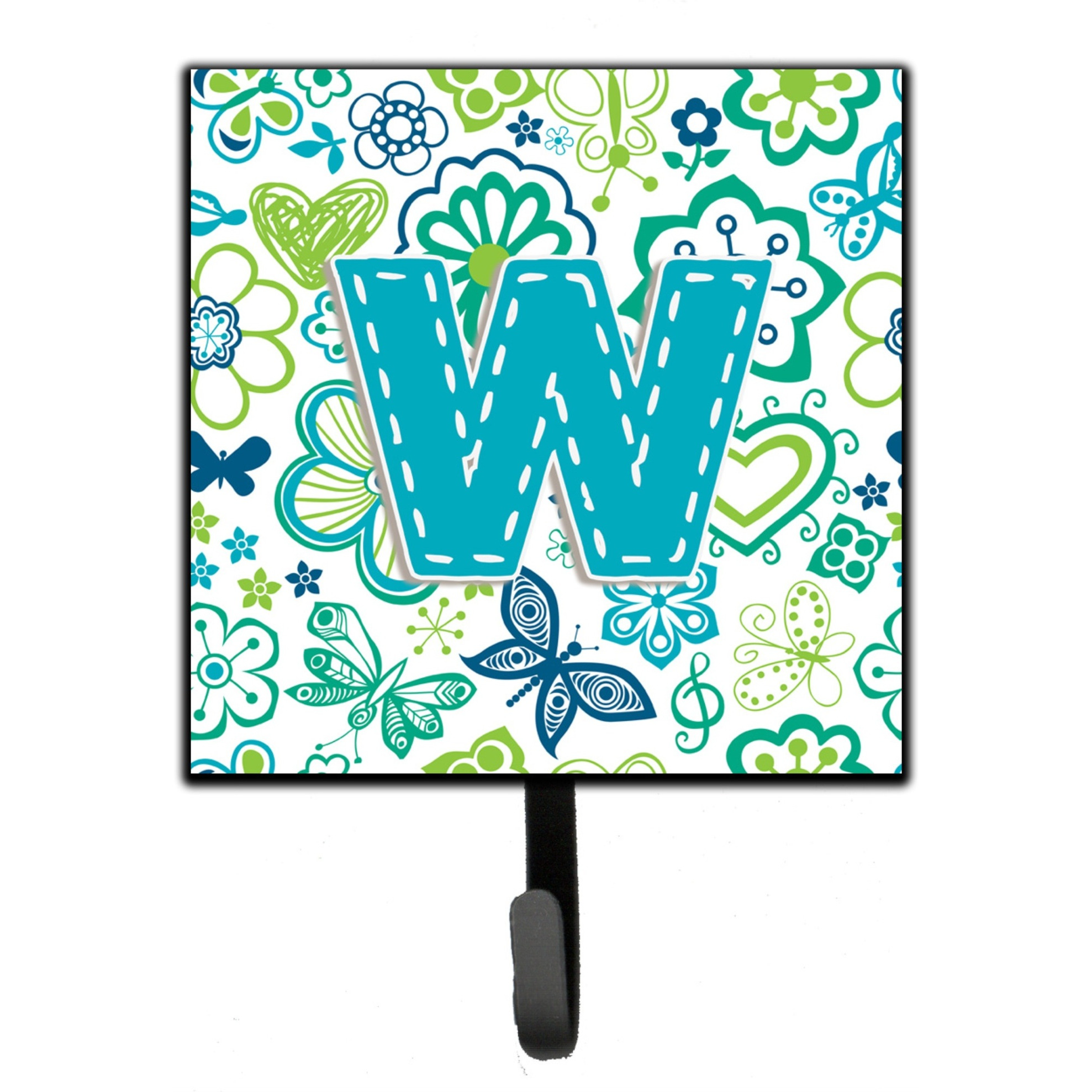 &quotCaroline's Treasures CJ2006-WSH4 Letter W Flowers and Butterflies Teal Blue Leash or Key Holder, Small, Multicolor"