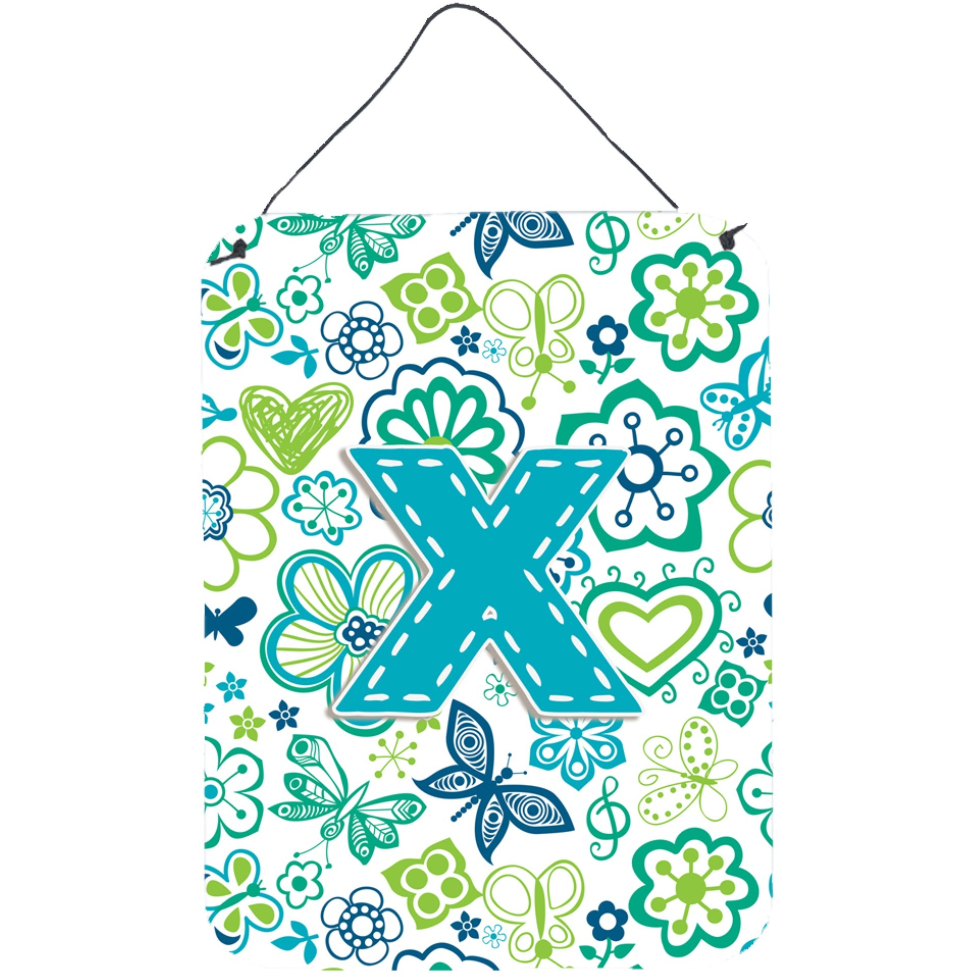 &quotCaroline's Treasures CJ2006-XDS1216 Letter x Flowers and Butterflies Teal Blue Wall or Door Hanging Prints, 16 x 12"", Multicolor"
